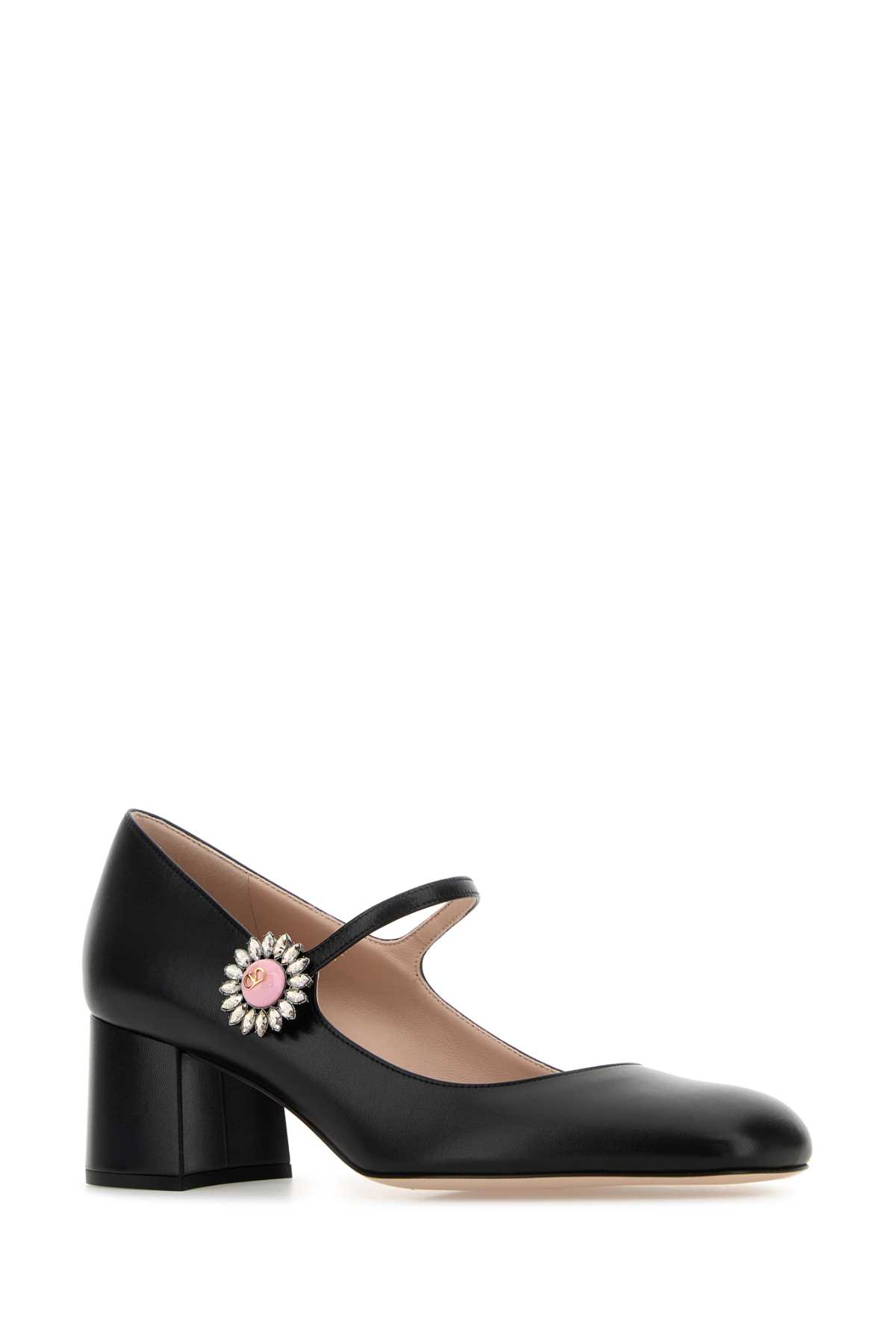Valentino Leather Block Heel Pumps With Embellished Detail In Pink