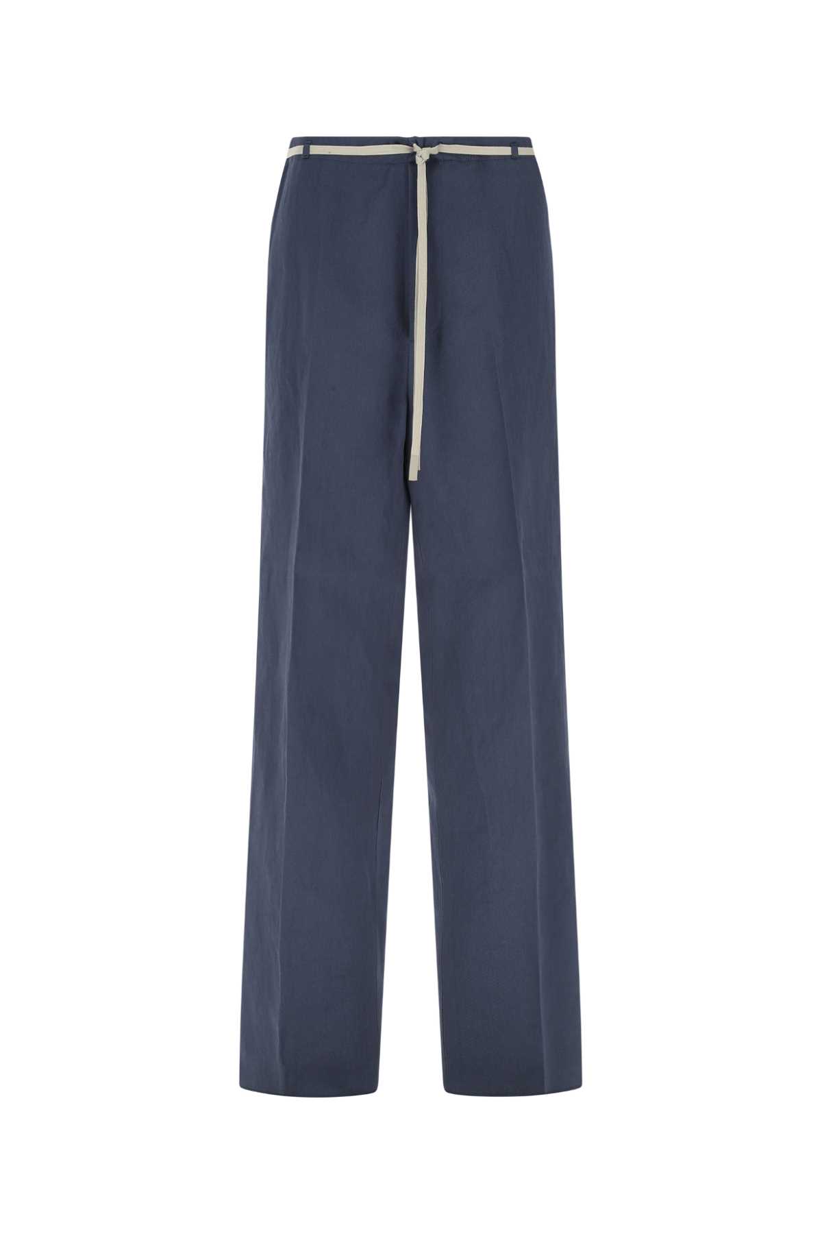 Navy Blue Cotton Blend Wide-leg Pant