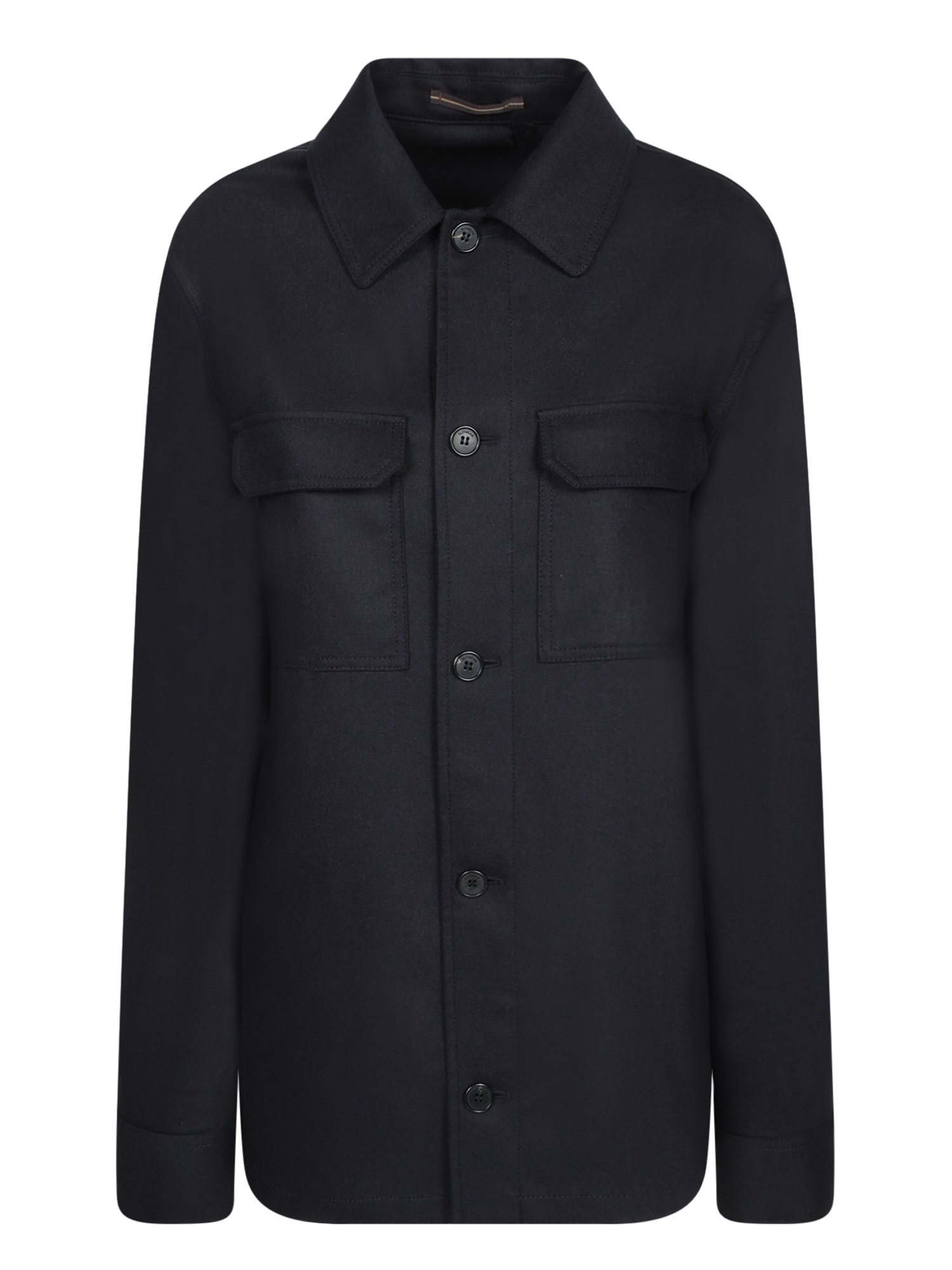 Dark Blue Wool Flannel Overshirt