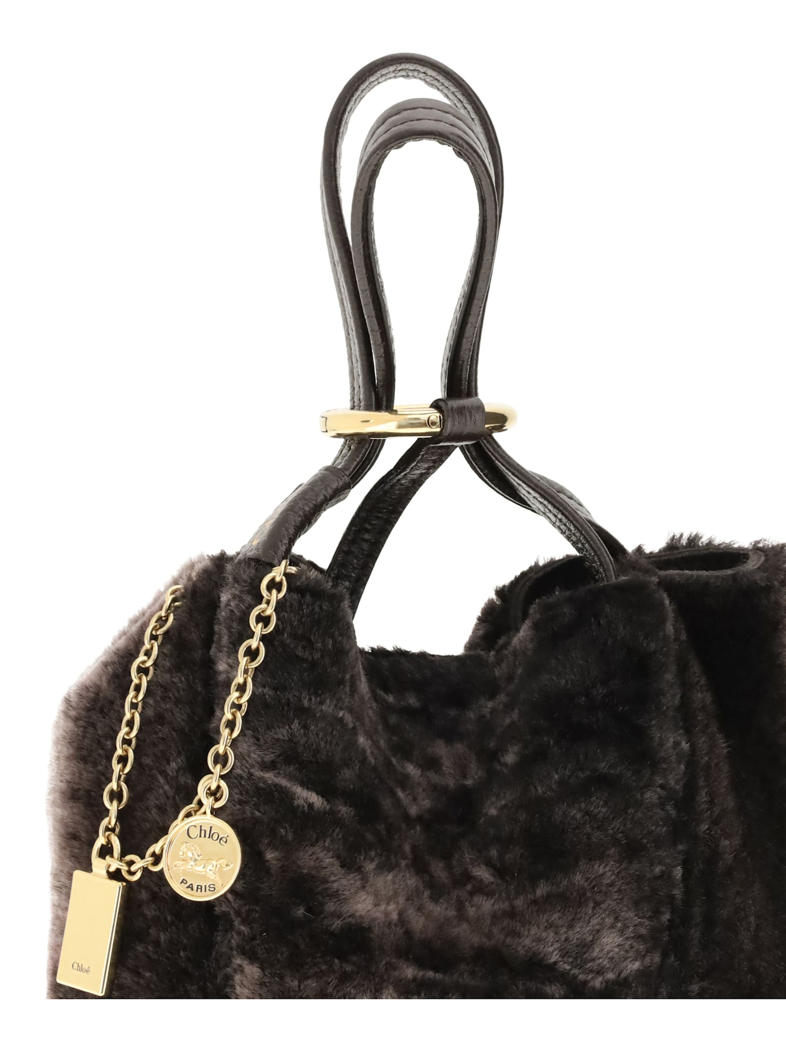 Chloé Small Spin Genuine Shearling Tote In Brown