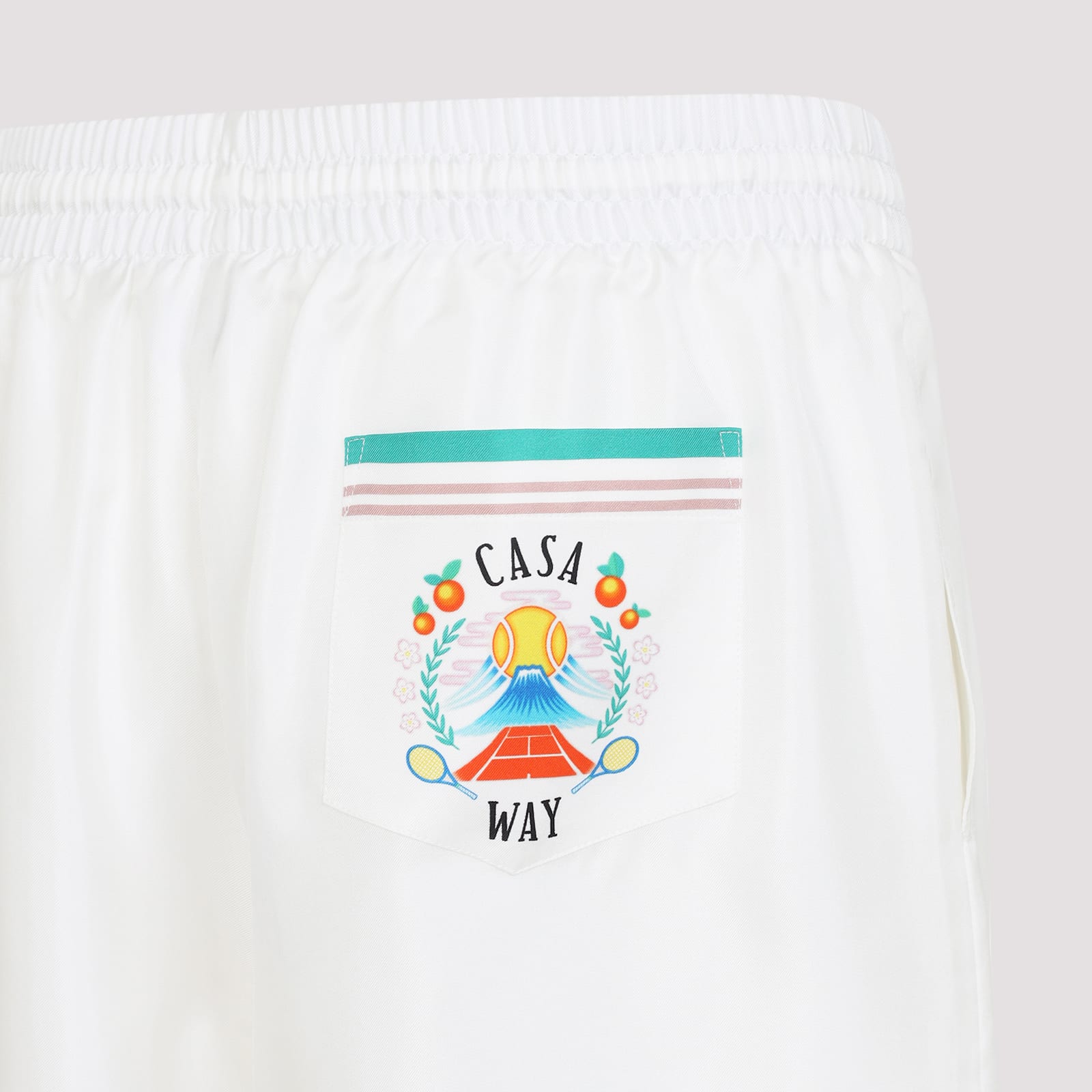 Casablanca Mens Casa Way Graphic-print Drawstring Silk Shorts In White