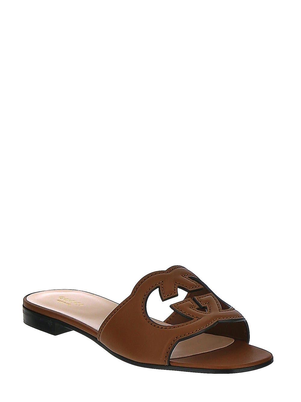 Shop Gucci Interlocking G Cut-out Slide Sandal In Leather Brown