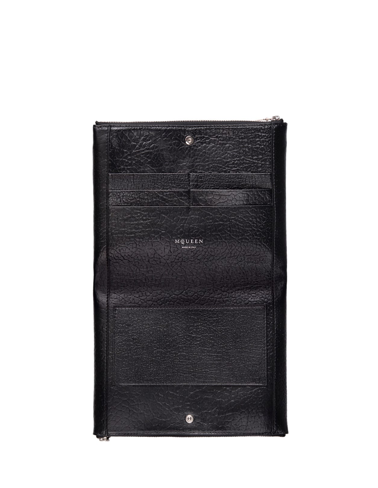 Alexander Mcqueen Black Hammered Leather Clutch Bag With Logo In Black