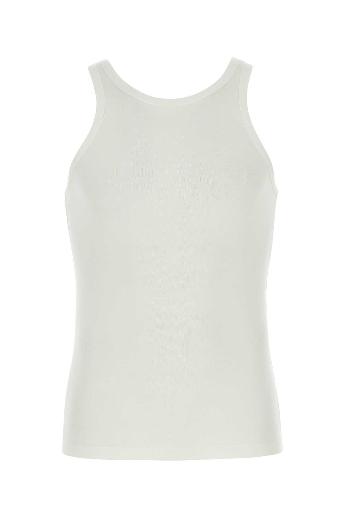 Shop Saint Laurent White Jersey Tank Top In Brown