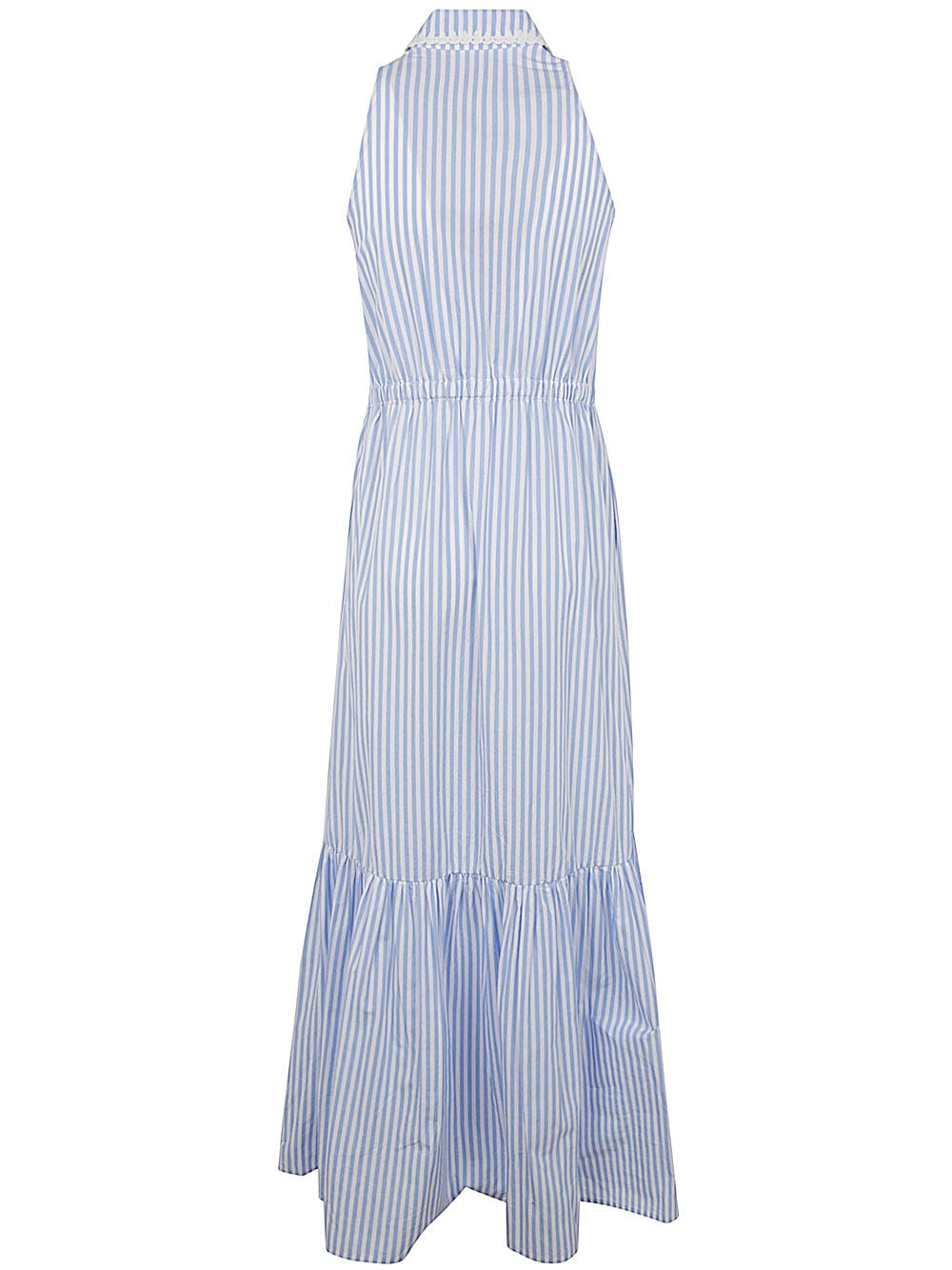 Shop Mc2 Saint Barth Long Halterneck Dress In Cotton Stripes V