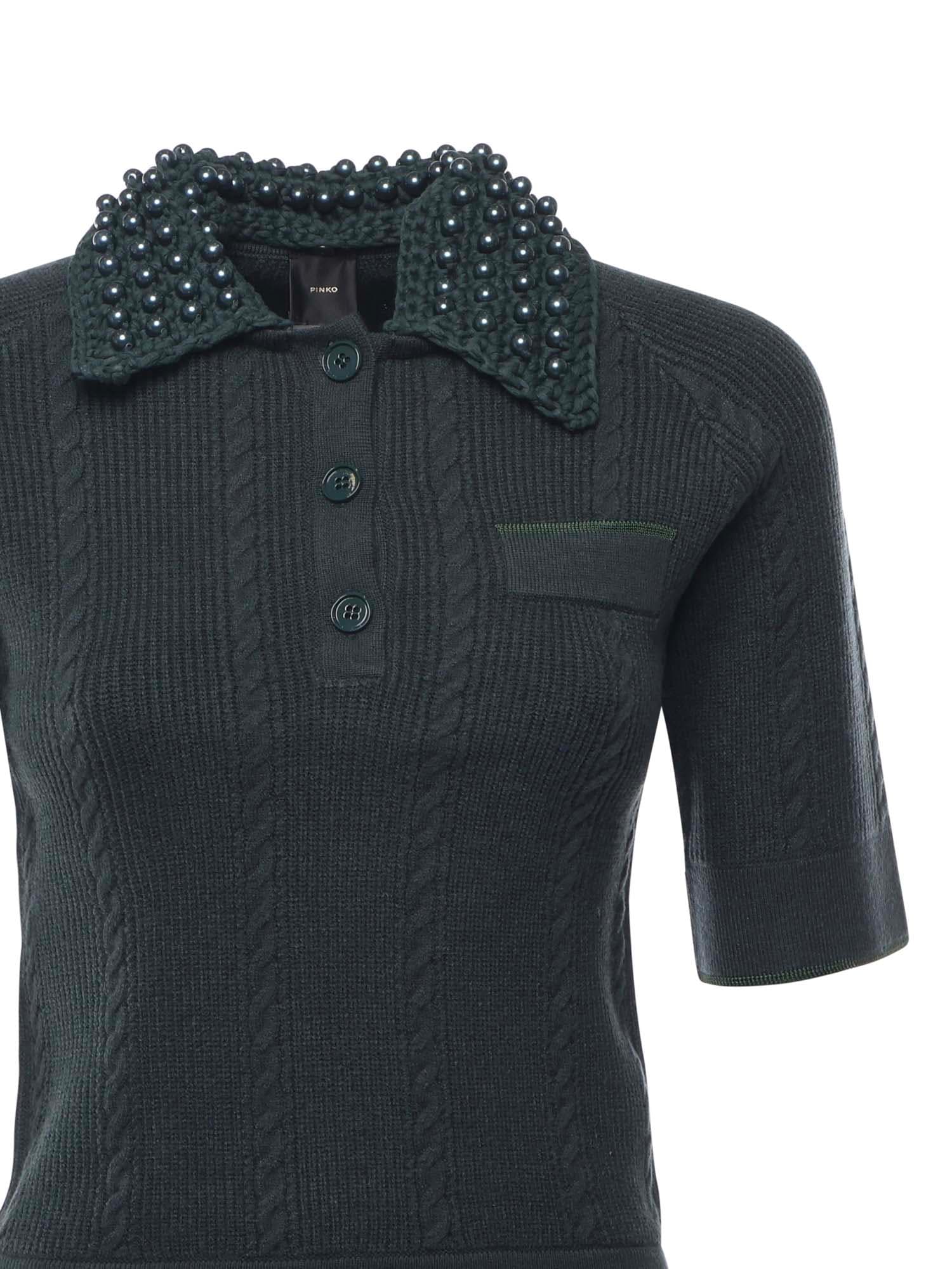 Pinko Polo-style Sweater With Pearls In Blue