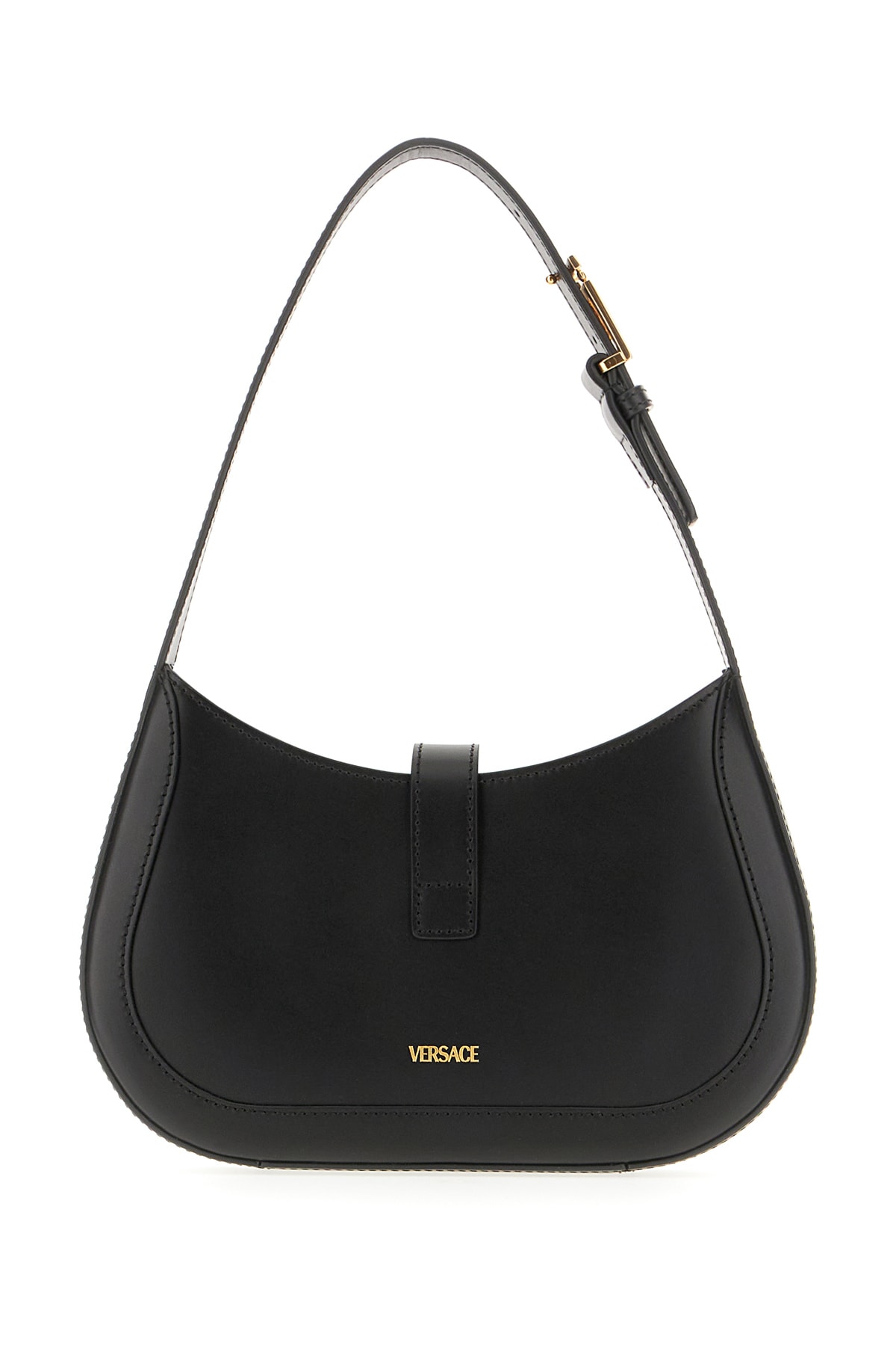 Shop Versace Black Leather Small Greca Goddess Shoulder Bag