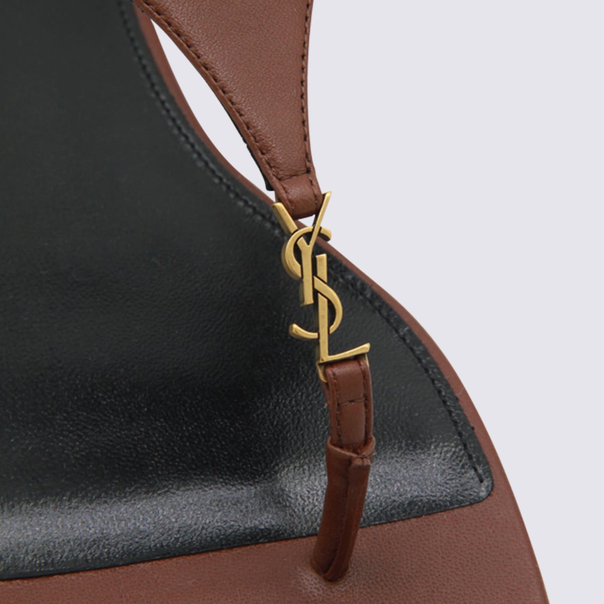 Saint Laurent Brown Cassandra Leather Flats In Brown