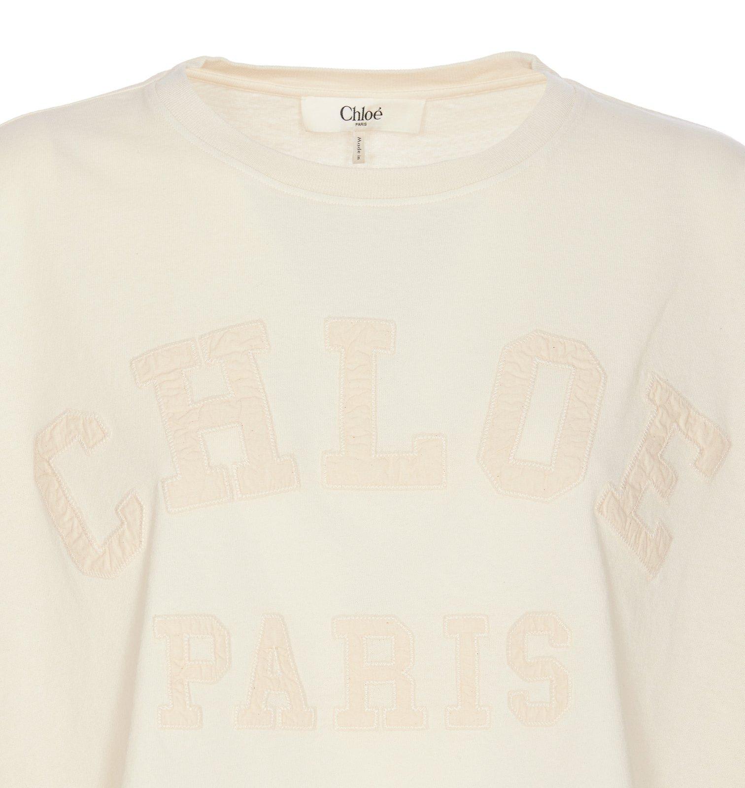 Shop Chloé Logo Detailed Oversized Cropped T-shirt In Bianco