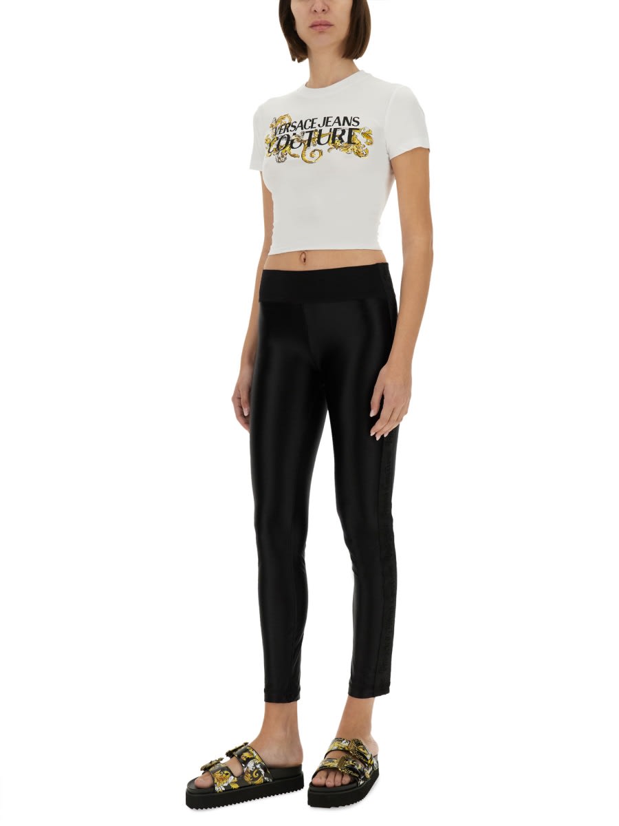 Versace Jeans Couture T-shirt With Crystals Outline Baroque In White