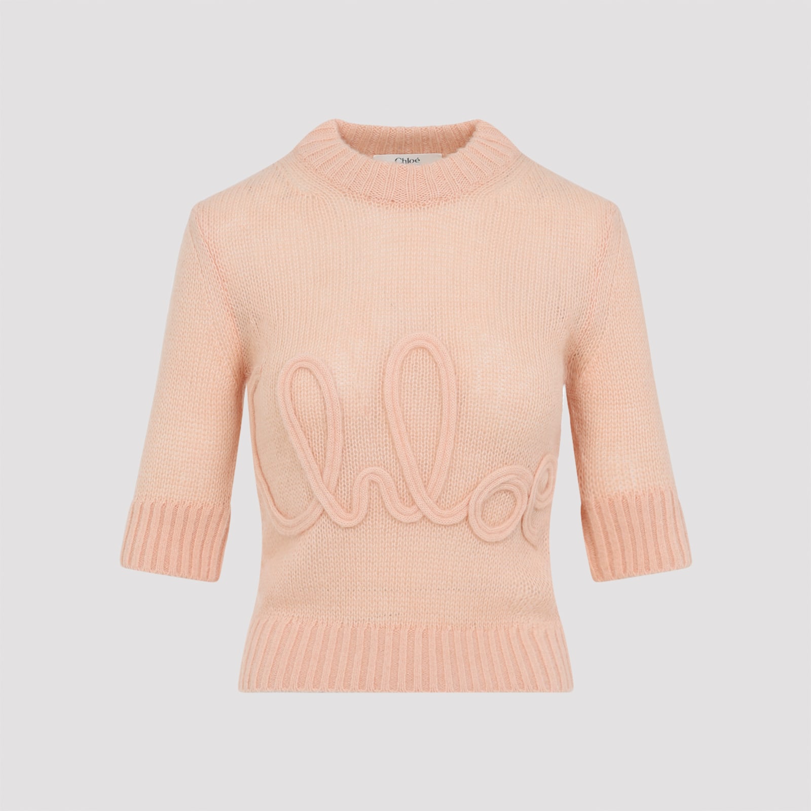 Chloé Wool And Silk Logo-applique Top In Pink
