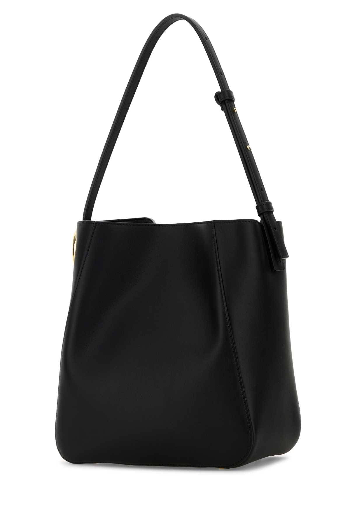 Shop Valentino Black Leather Vlogo Bucket Bag In Nero