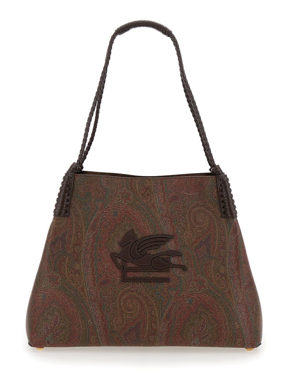 Shop Etro Paisley Libra Medium Brown Tote Bag With Pegaso Detail In Cotton Woman