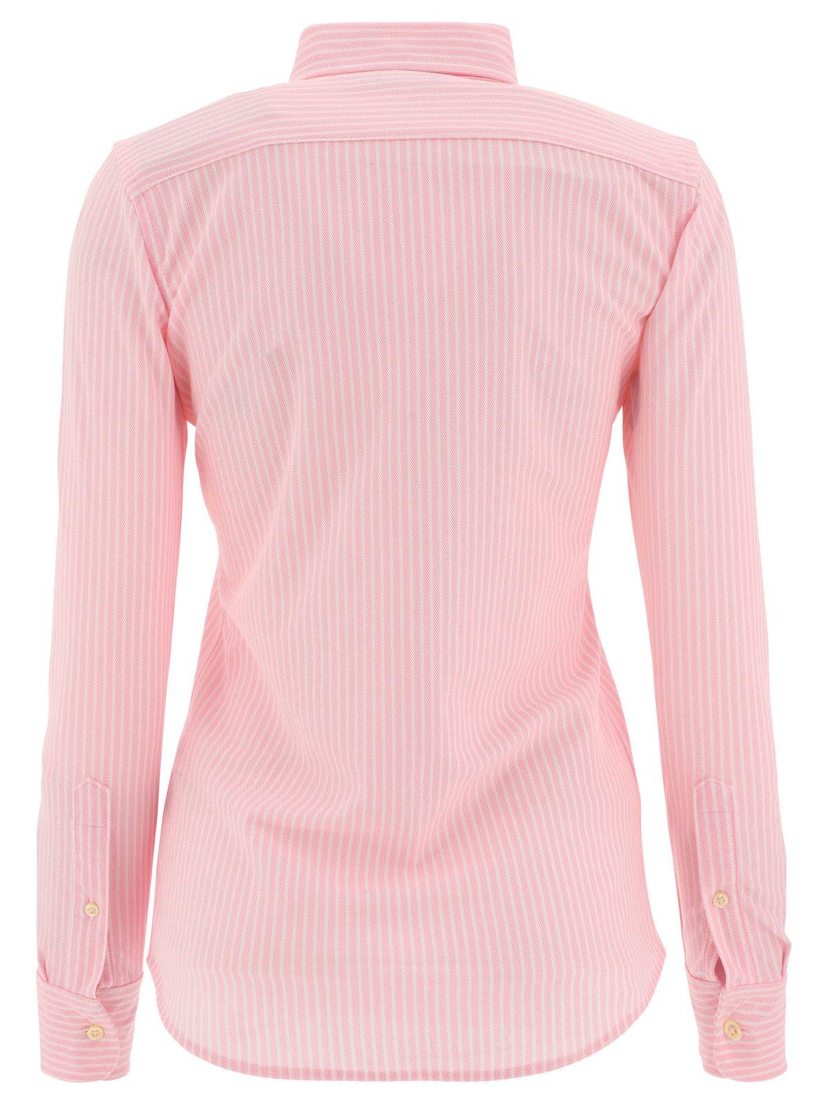 Shop Ralph Lauren Striped Long-sleeved Shirt In Carmel Pink White