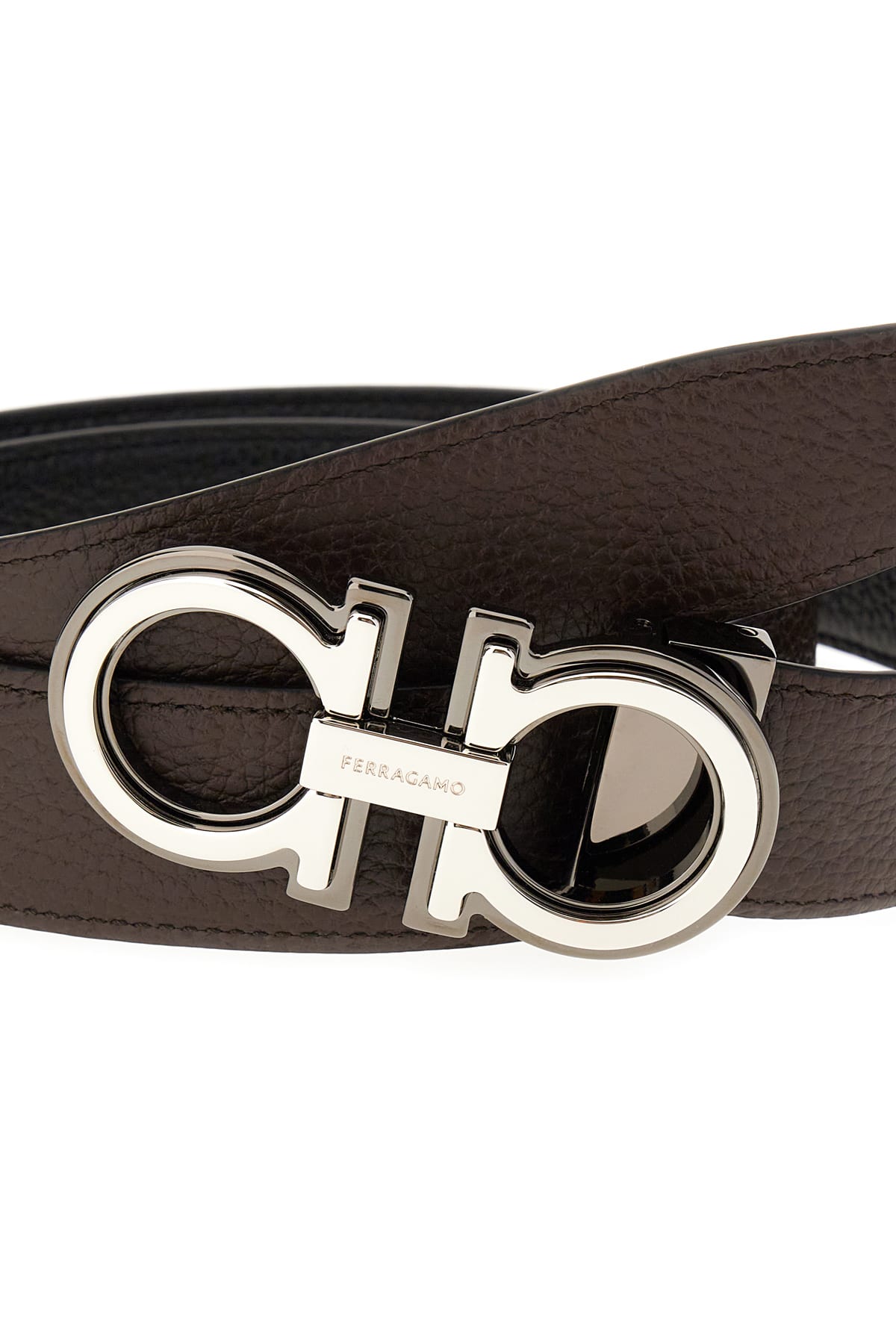 Ferragamo Leather Belt With Gancini Buckle In Black