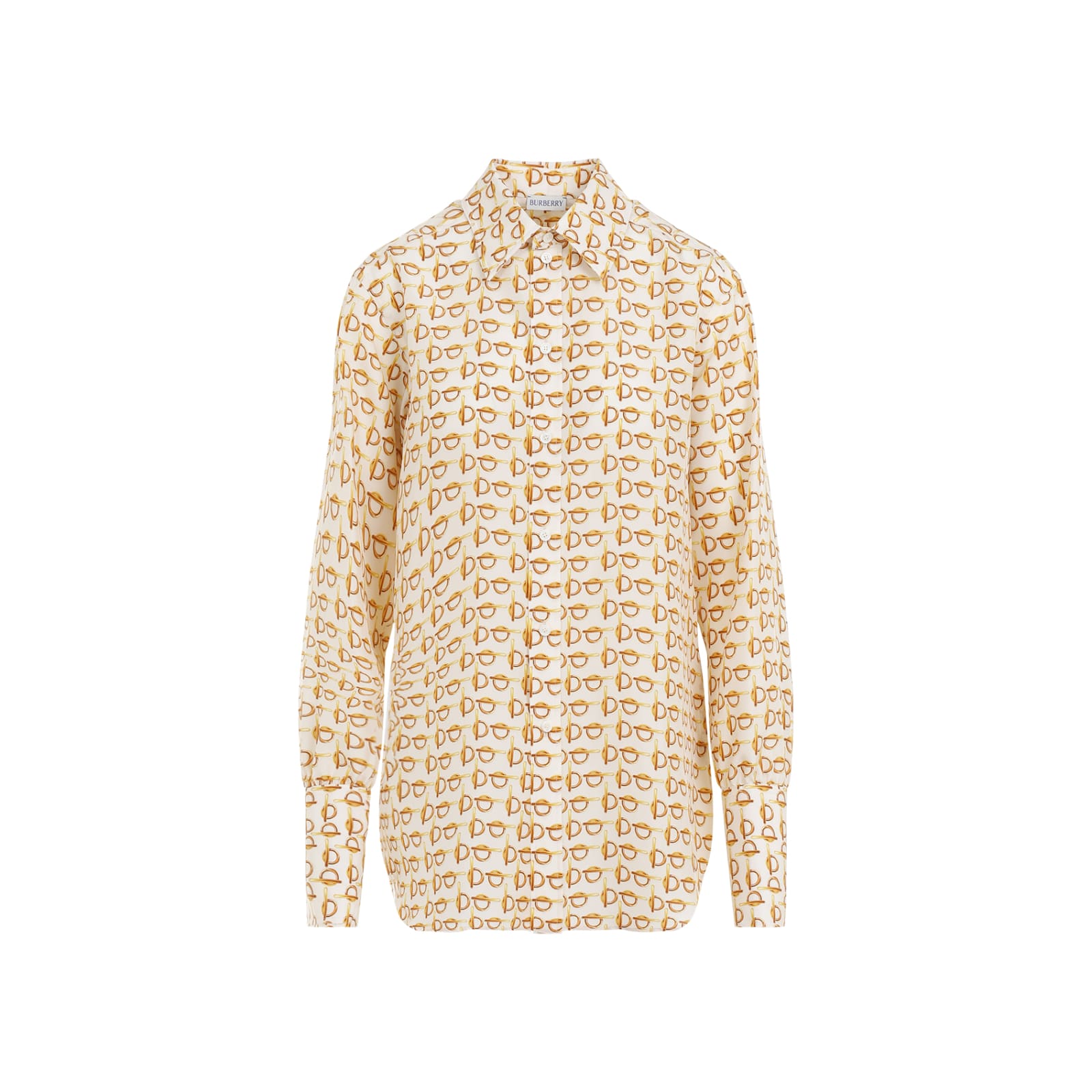 Shop Burberry Silk Shirt In Gold White