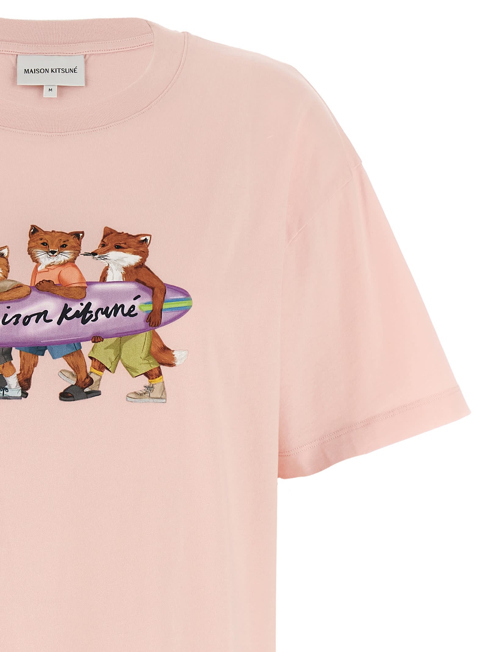 Shop Maison Kitsuné Surfing Foxes T-shirt In Pink