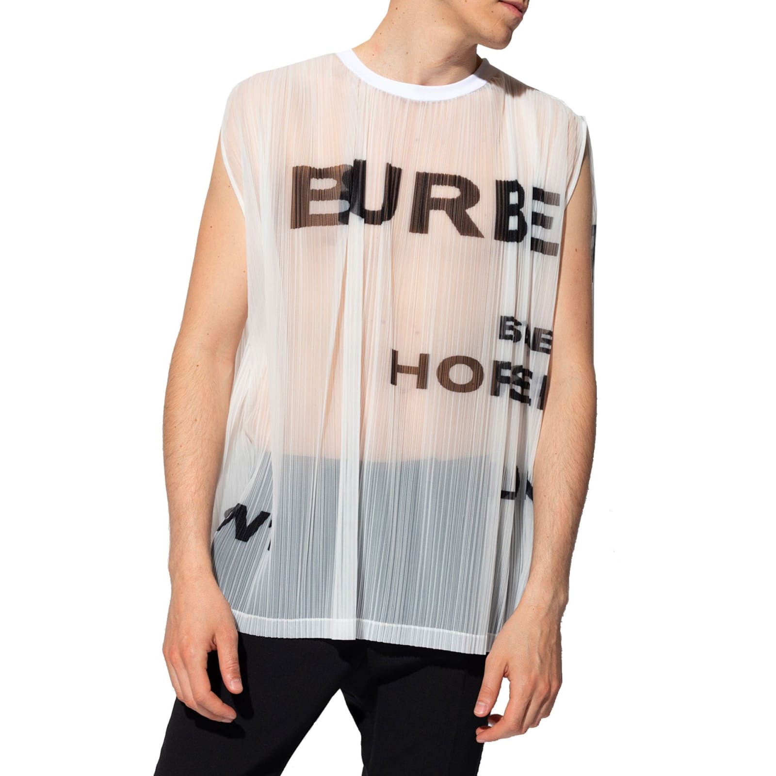 Shop Burberry Horseferry Print Mesh Tank Top In White