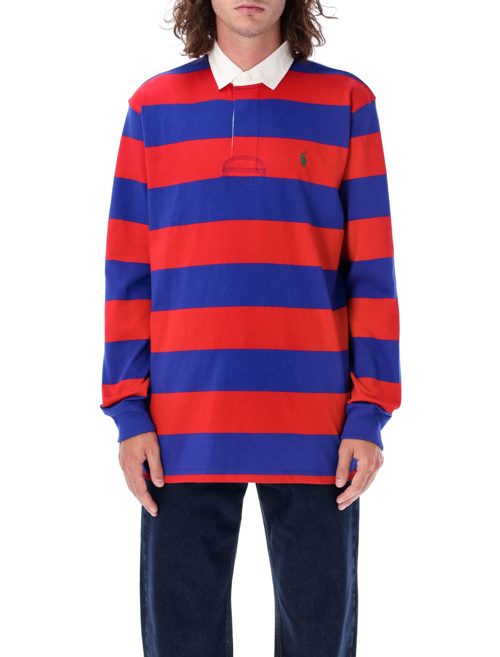 Shop Polo Ralph Lauren Rugby Stripes Polo Shirt In Red Navy