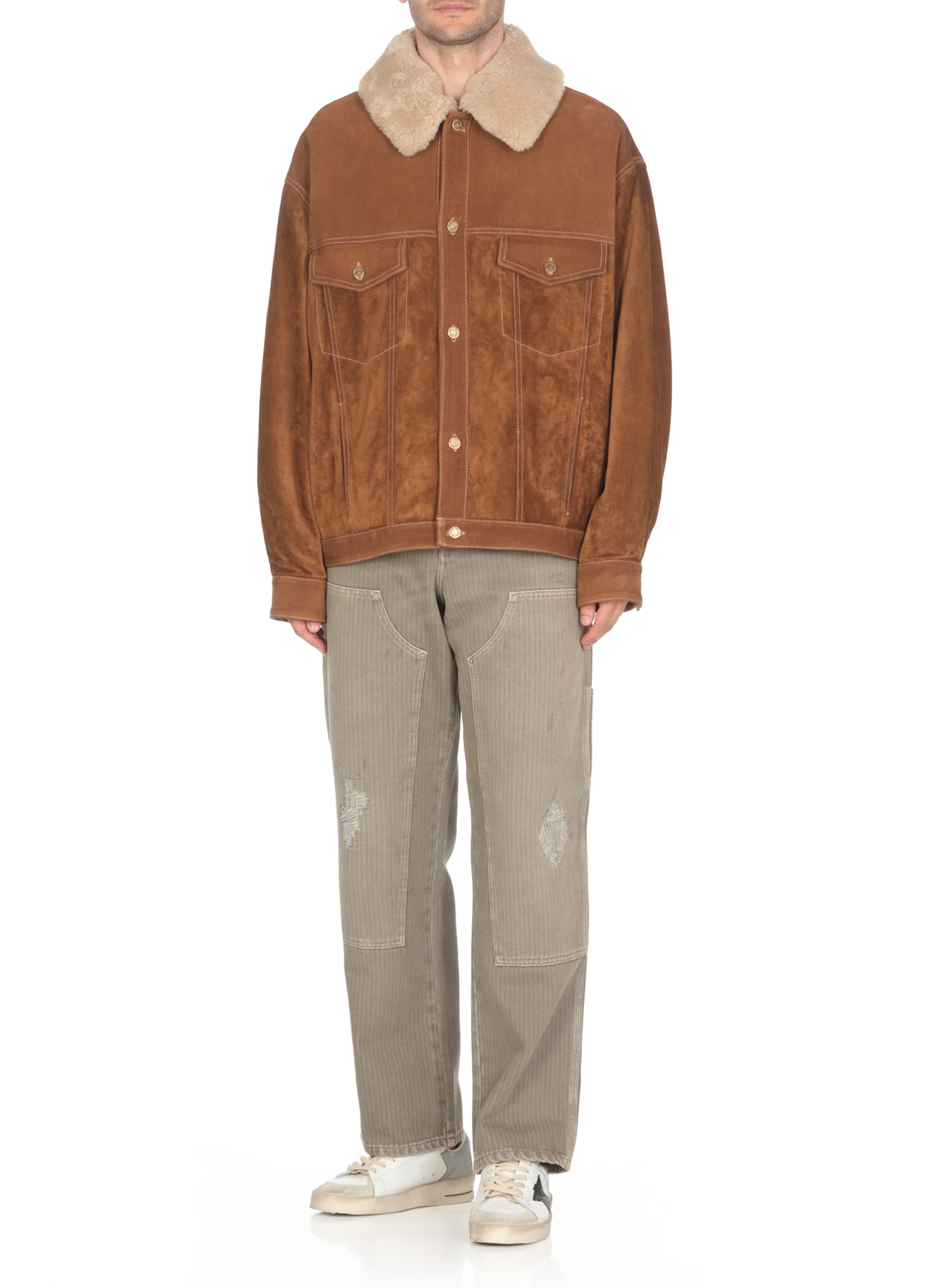 Shop Golden Goose Suede Leather Jacket In Brown