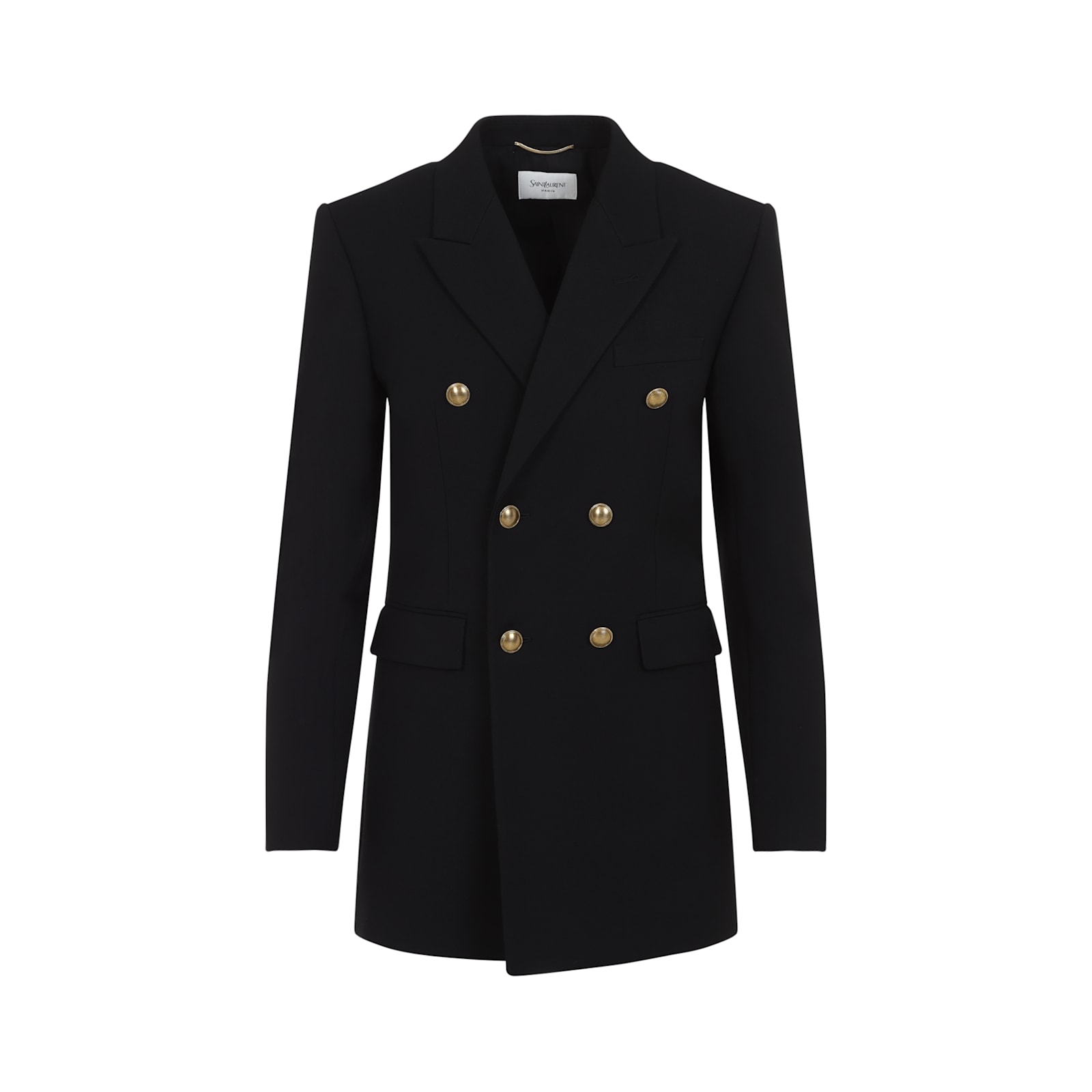 Saint Laurent Double-breasted Wool Jacket Notched Lapels In Noir
