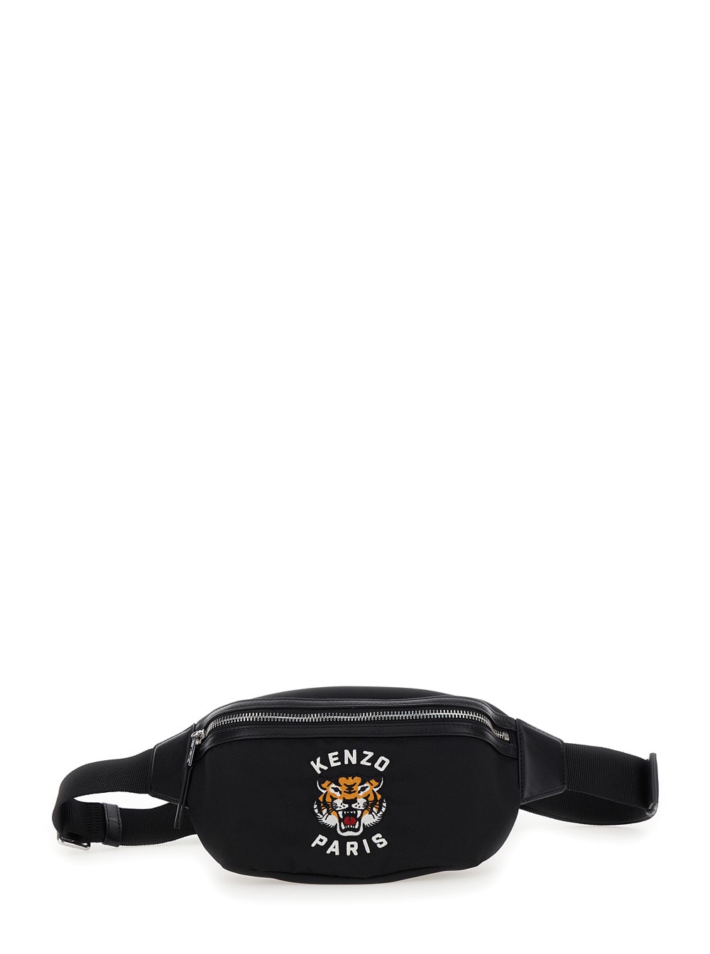 Shop Kenzo Varsity Black Fanny Pack With Logo Embroidery In Tech Fabric Man