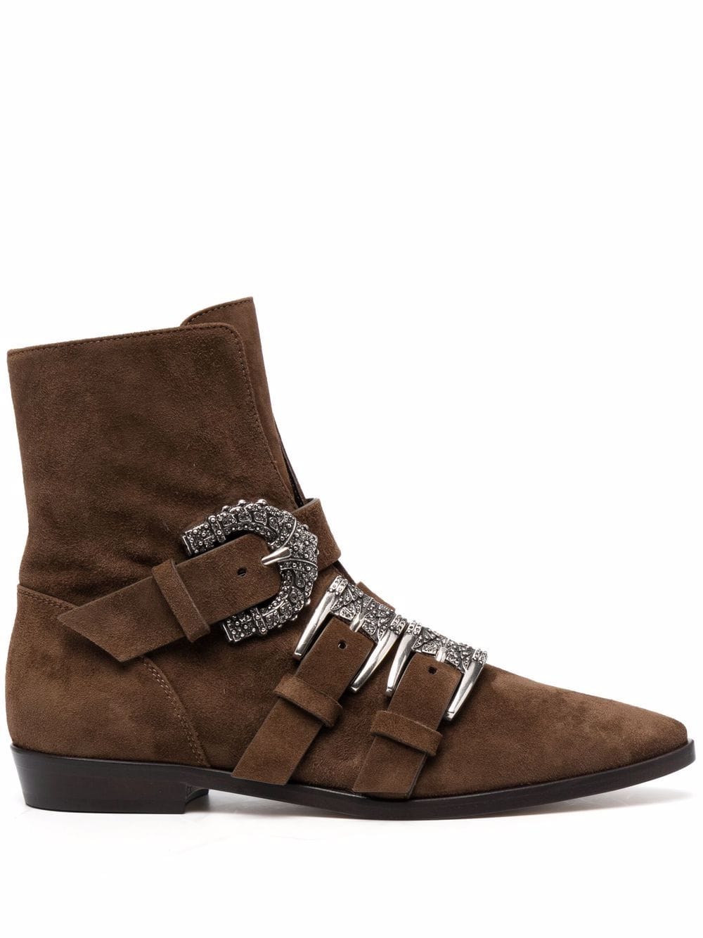 Etro Brown Suede Ankle Boot With Jewel Buckles Woman