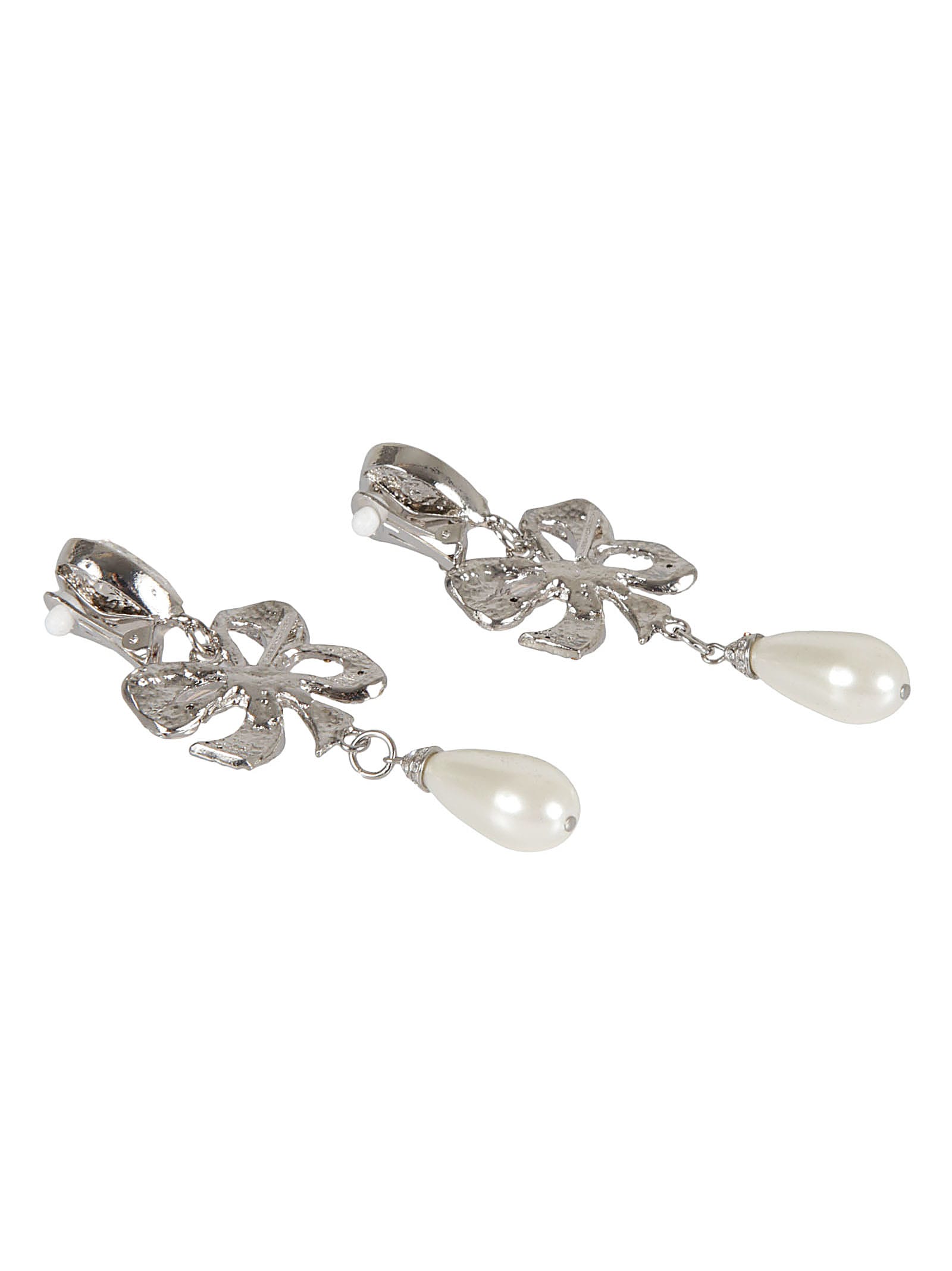 Shop Alessandra Rich Diamond & Pearl Embellished Earrings In Cry Silver