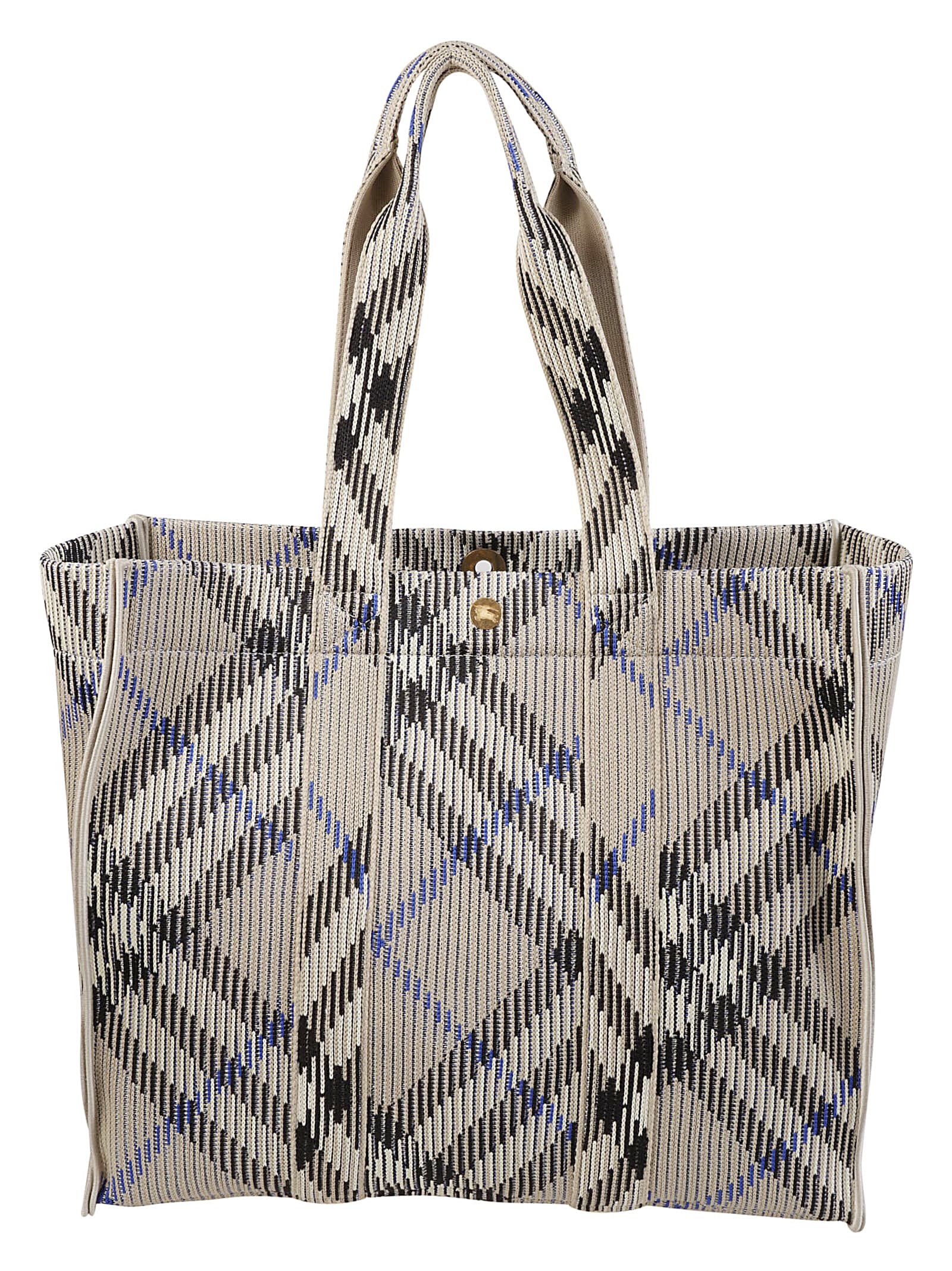 Shop Burberry Buttoned Check Tote In Lichen