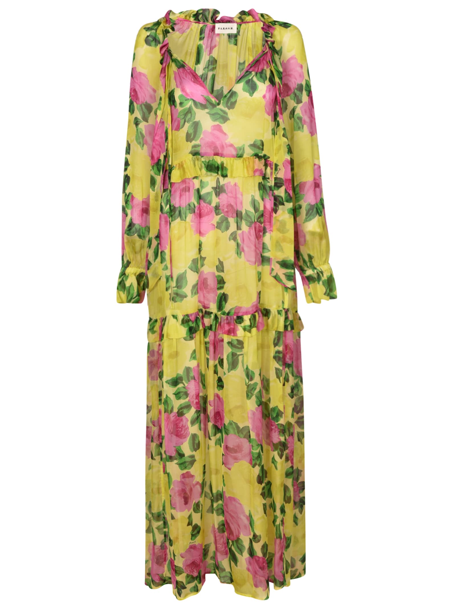 P.a.r.o.s.h Floral Printed Long Dress In Fantasia Gialla