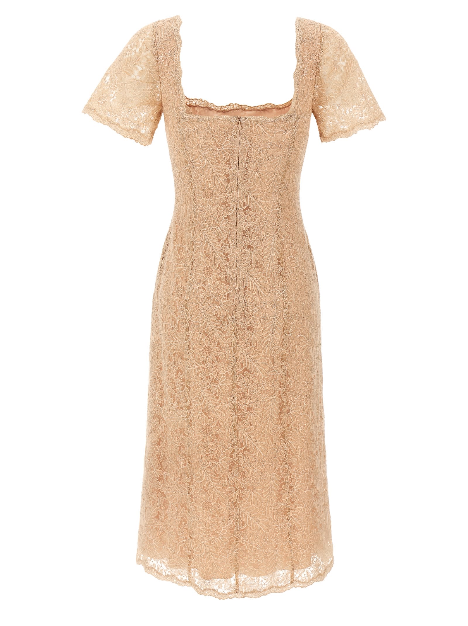 Ermanno Scervino Floral Lace Midi Dress With Square Neckline In Pink