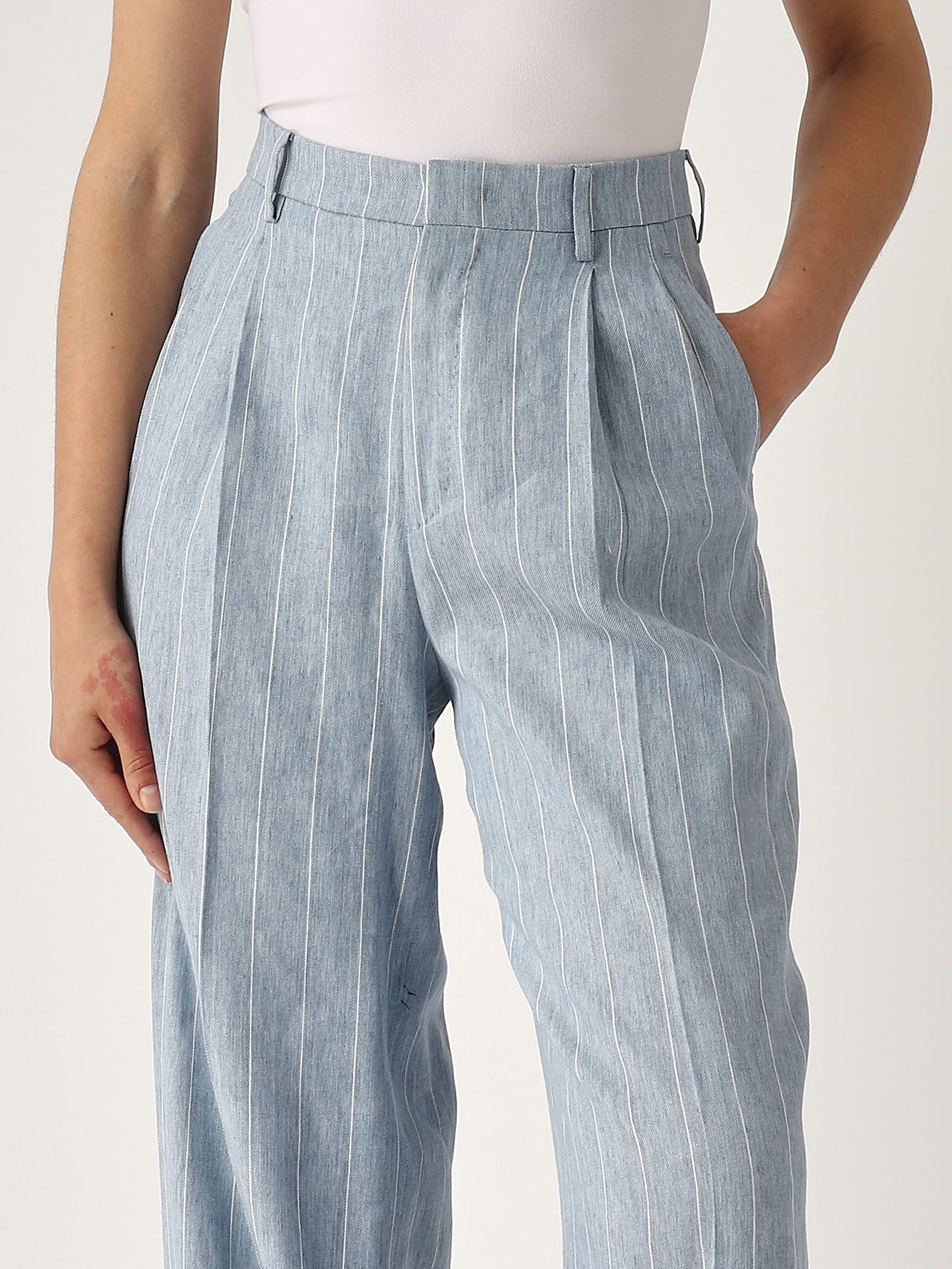 Tagliatore Suit Trousers Model: P-ebony In Celeste-bianco