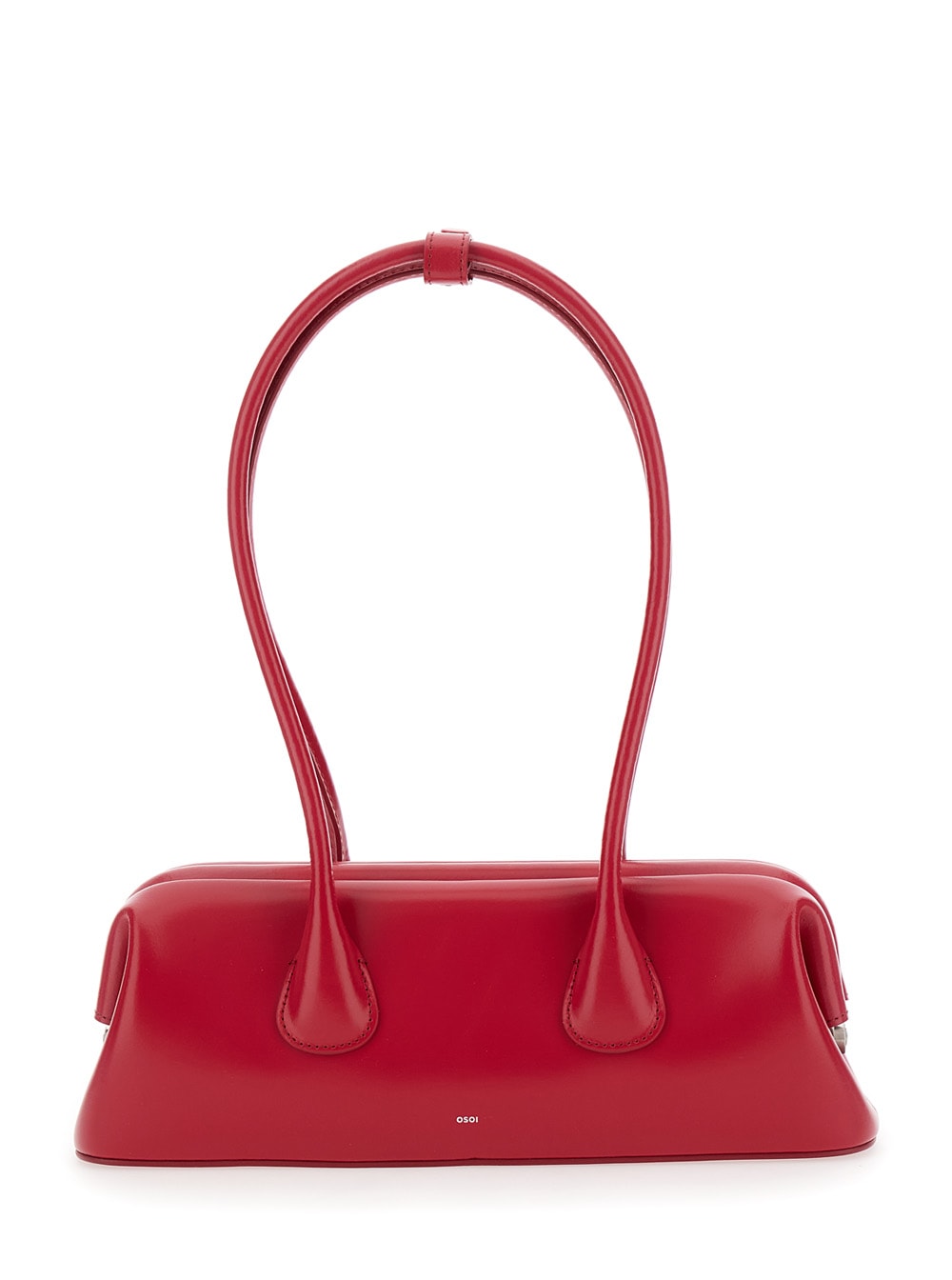 boat Wide Mini Red Shoulder Bag With Round Handles And Logo Lettering On The Front In Leather Woman