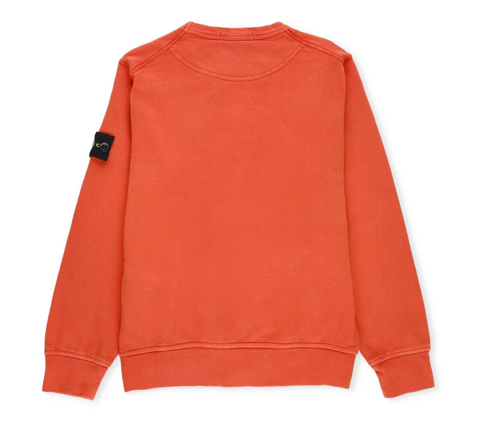 Shop Stone Island Junior Compass-badge Crewneck Sweatshirt In Orange Red