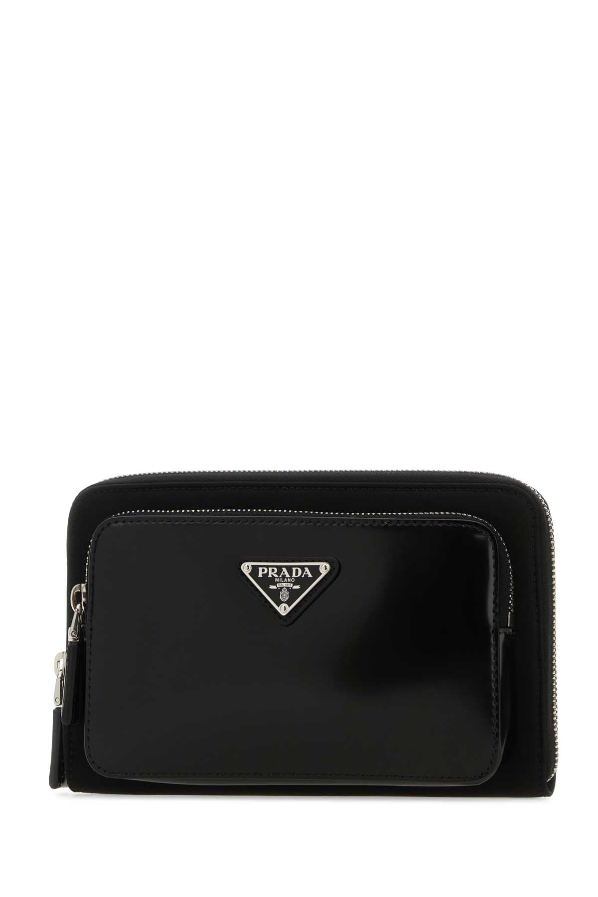 Shop Prada Black Leather And Re-nylon Belt Bag In Nero