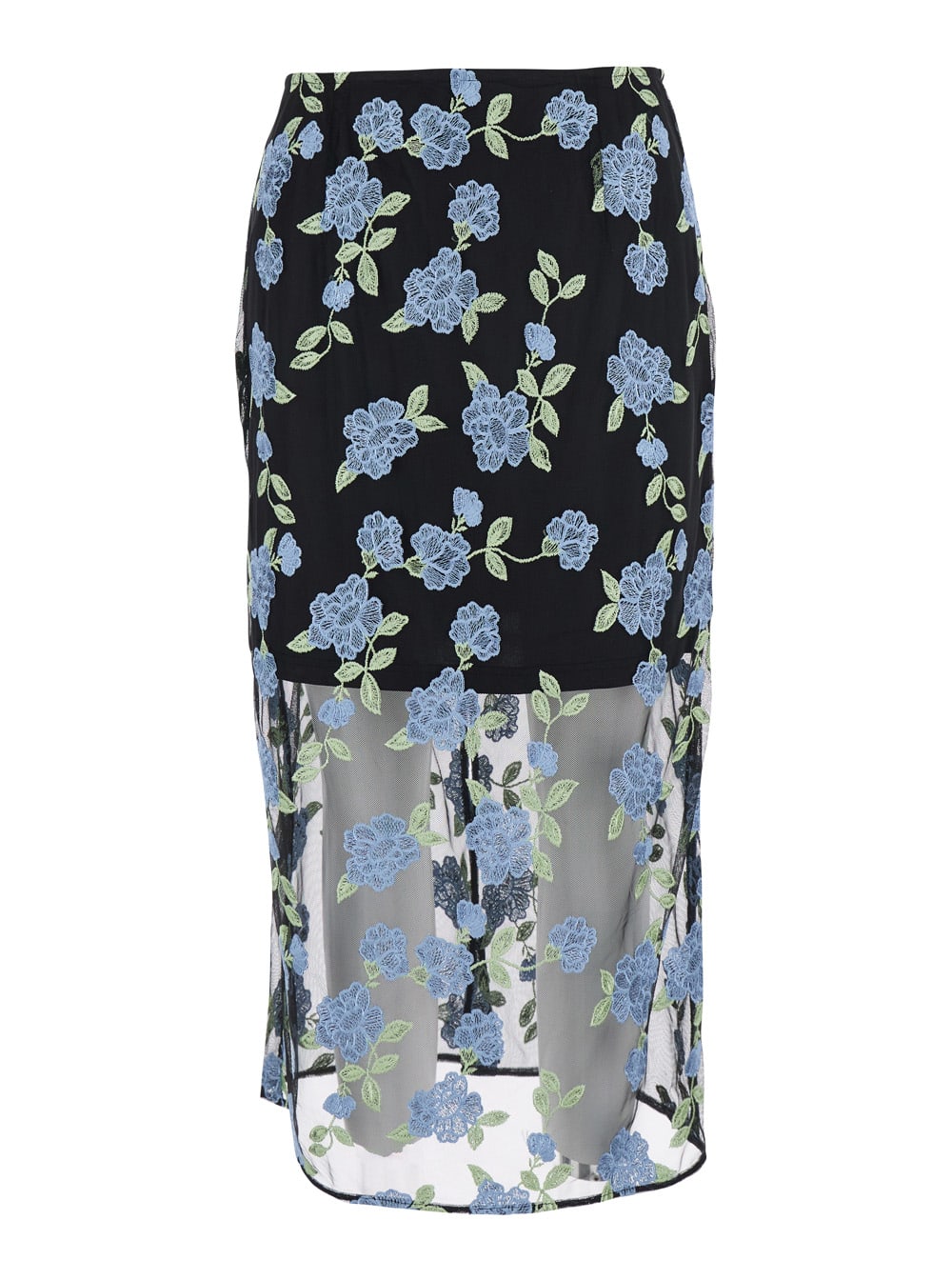 Pencil Skirt With Mesh Panels And All-over Floral Motif In Tech Fabric