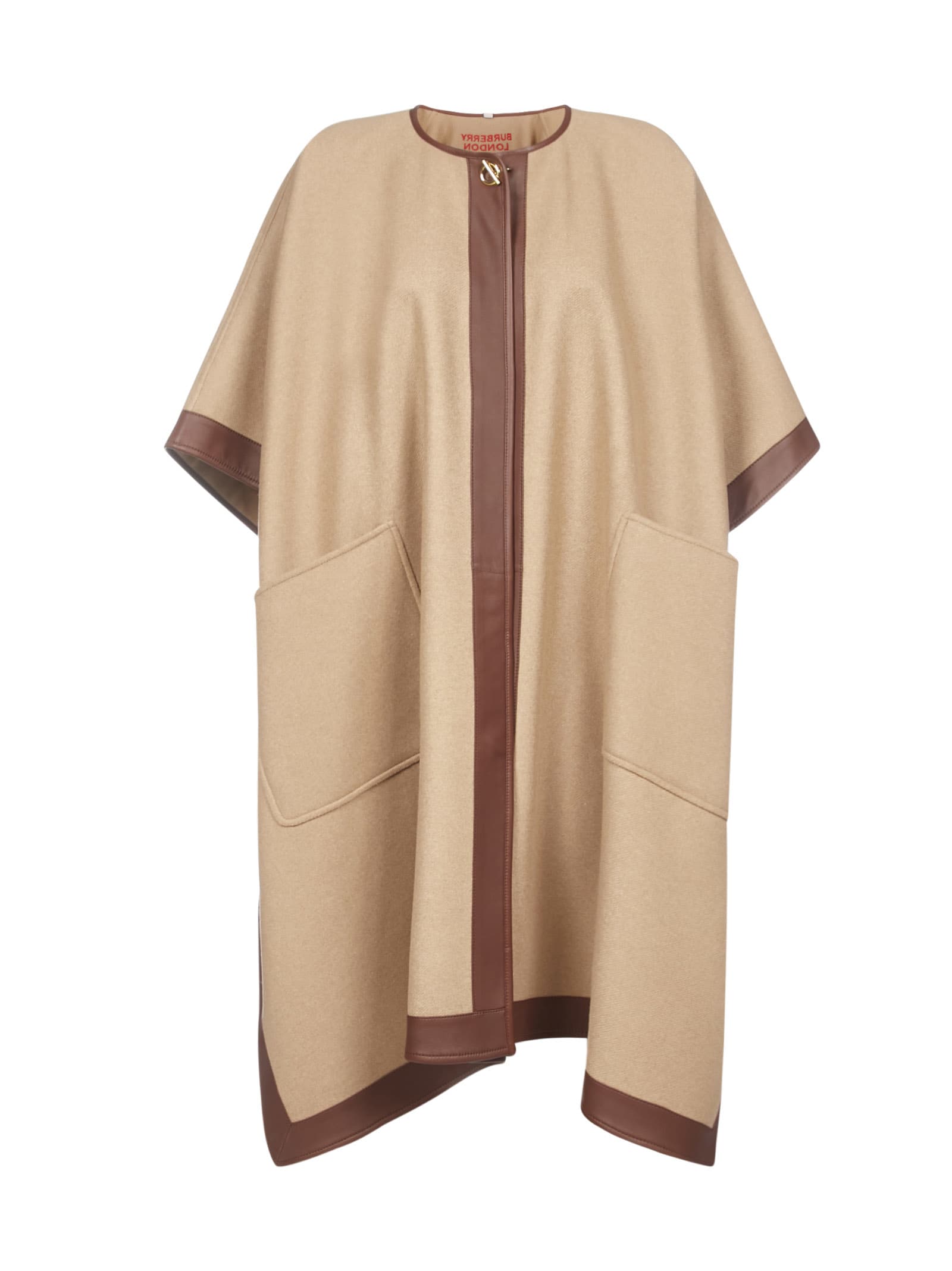 BURBERRY LOGO LAMBSKIN-TRIM CASHMERE CAPE,11238768