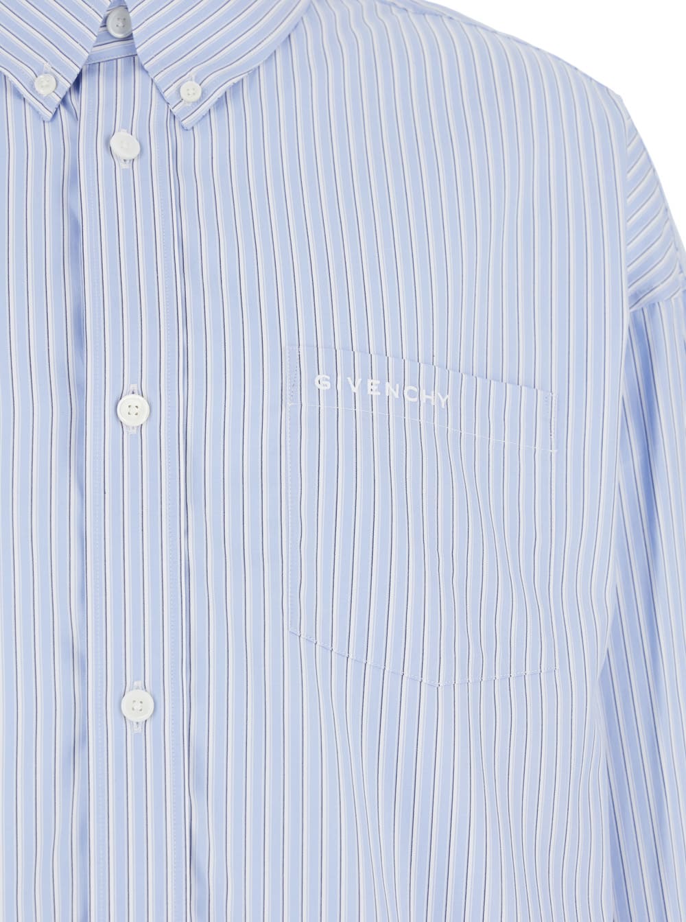 Shop Givenchy Light Blue Stripe Shirt With Logo Lettering Embrodery In Cotton Man