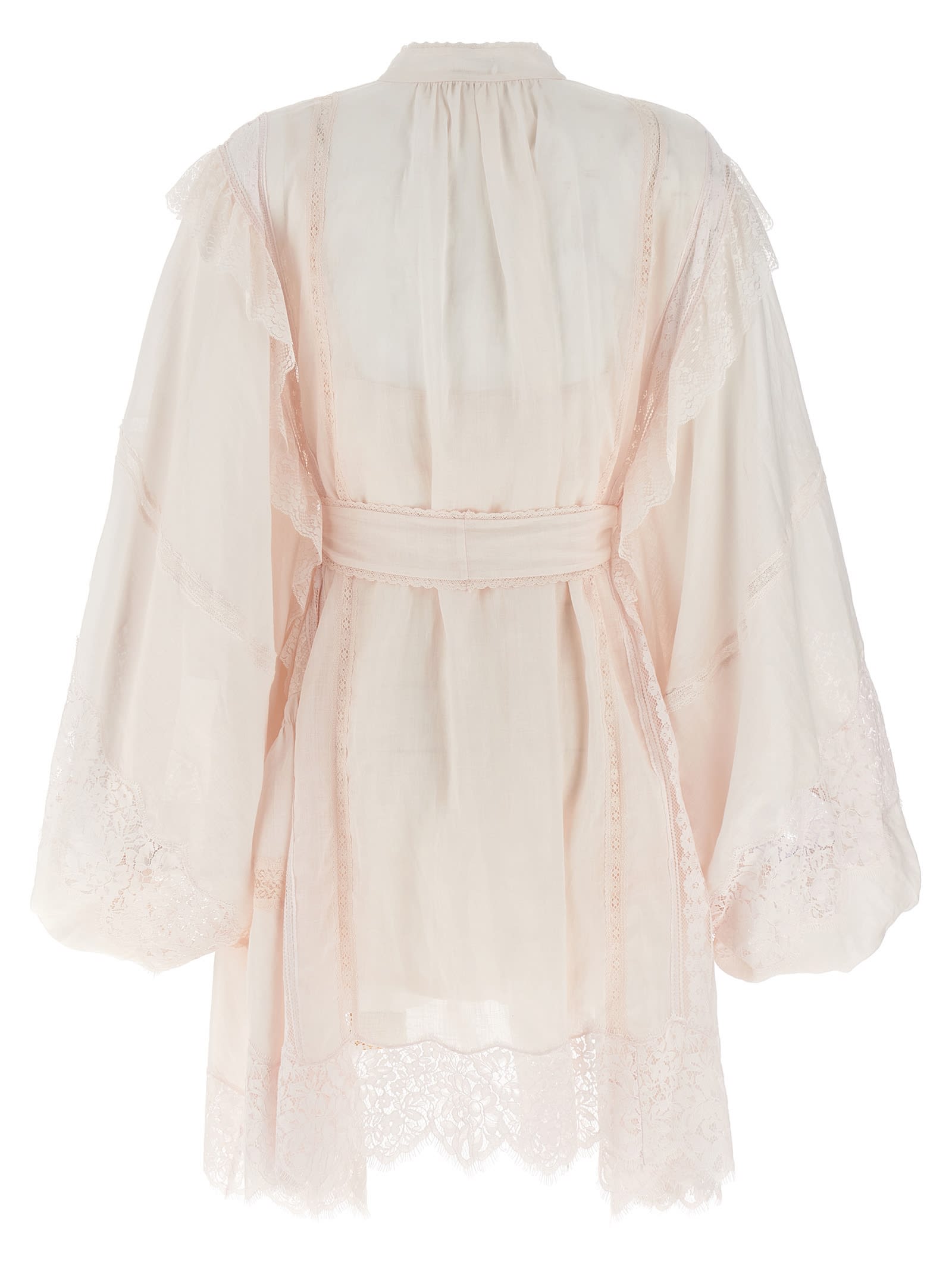 Shop Zimmermann Crush Lace Billow Mini Dress In Pink