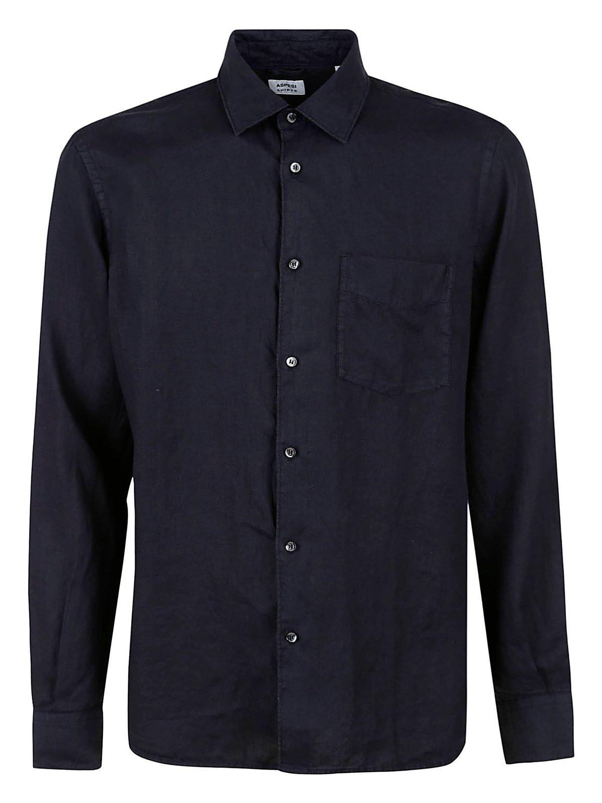 Shop Aspesi Buttoned Sleeved Shirt In Navy