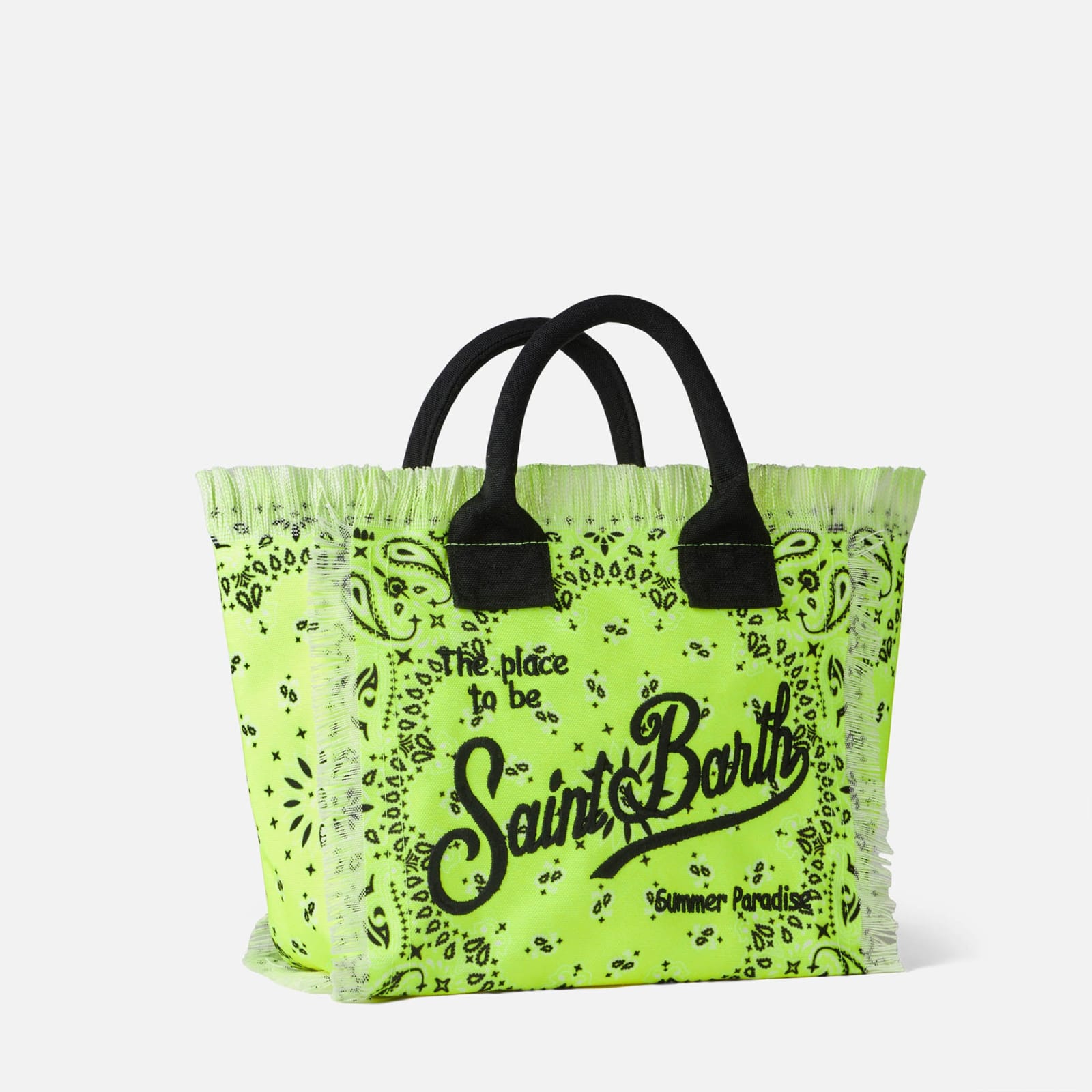 MC2 SAINT BARTH COLETTE FLUO YELLOW HANDBAG WITH BANDANNA PRINT 