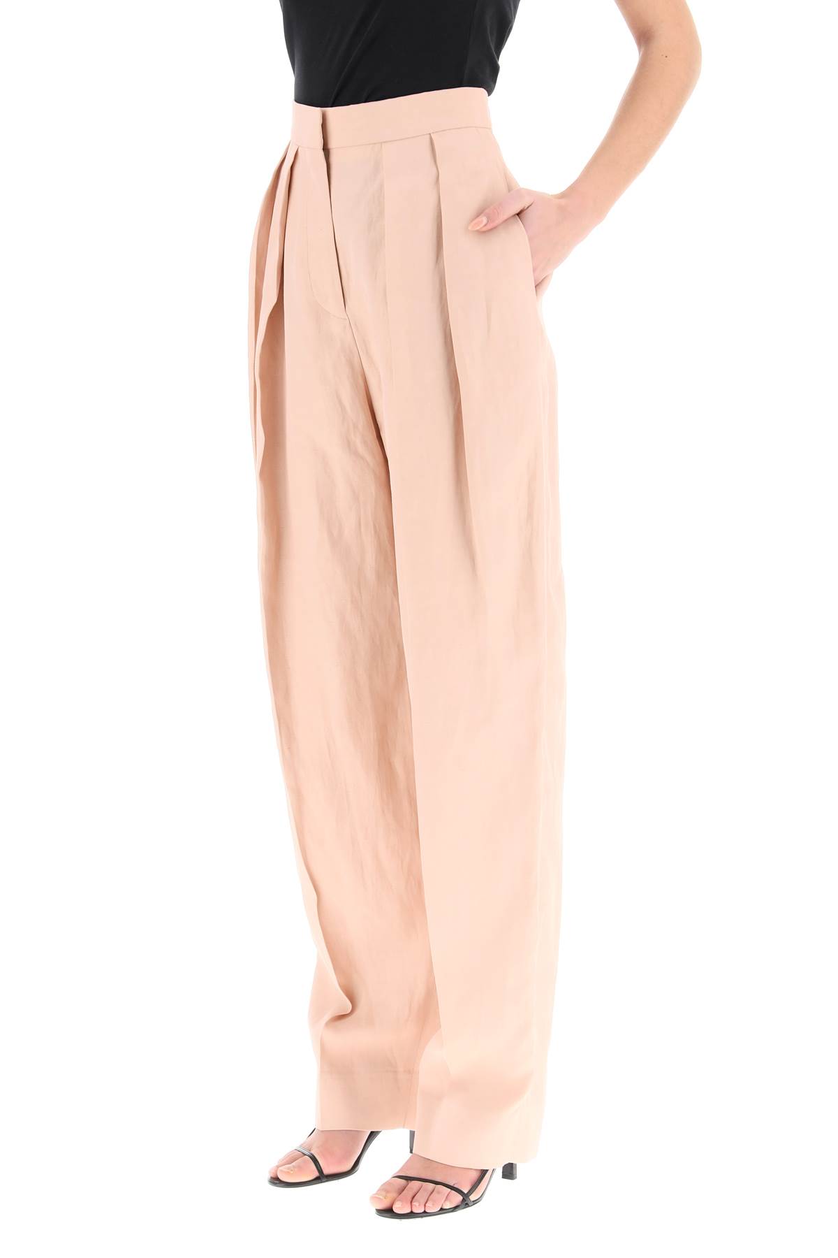 Stella Mccartney Loose Linen Blend Pants With Front Pleats In Rose (pink)