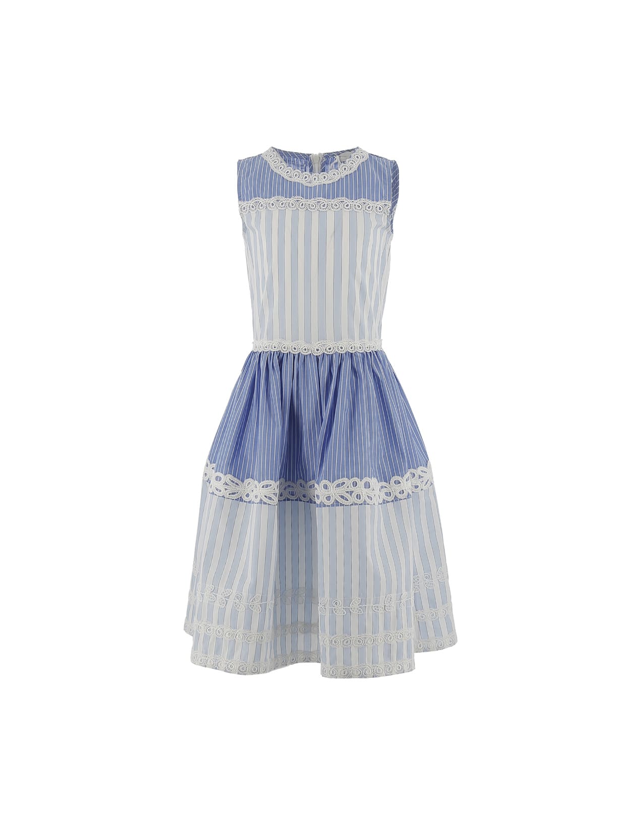 ERMANNO SCERVINO JUNIOR BLUE AND WHITE DRESS WITH STRIPED PATTERN