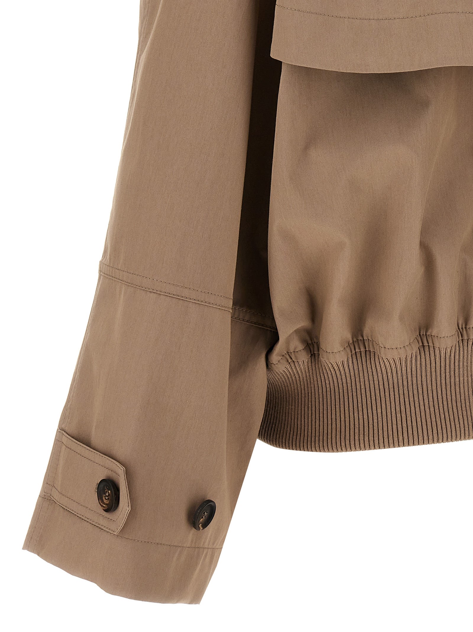 Brunello Cucinelli Brown Double-breasted Crop Jacket With Windbreak Flap And Classic Wide Lapels In Cotton Blend Woman In Beige