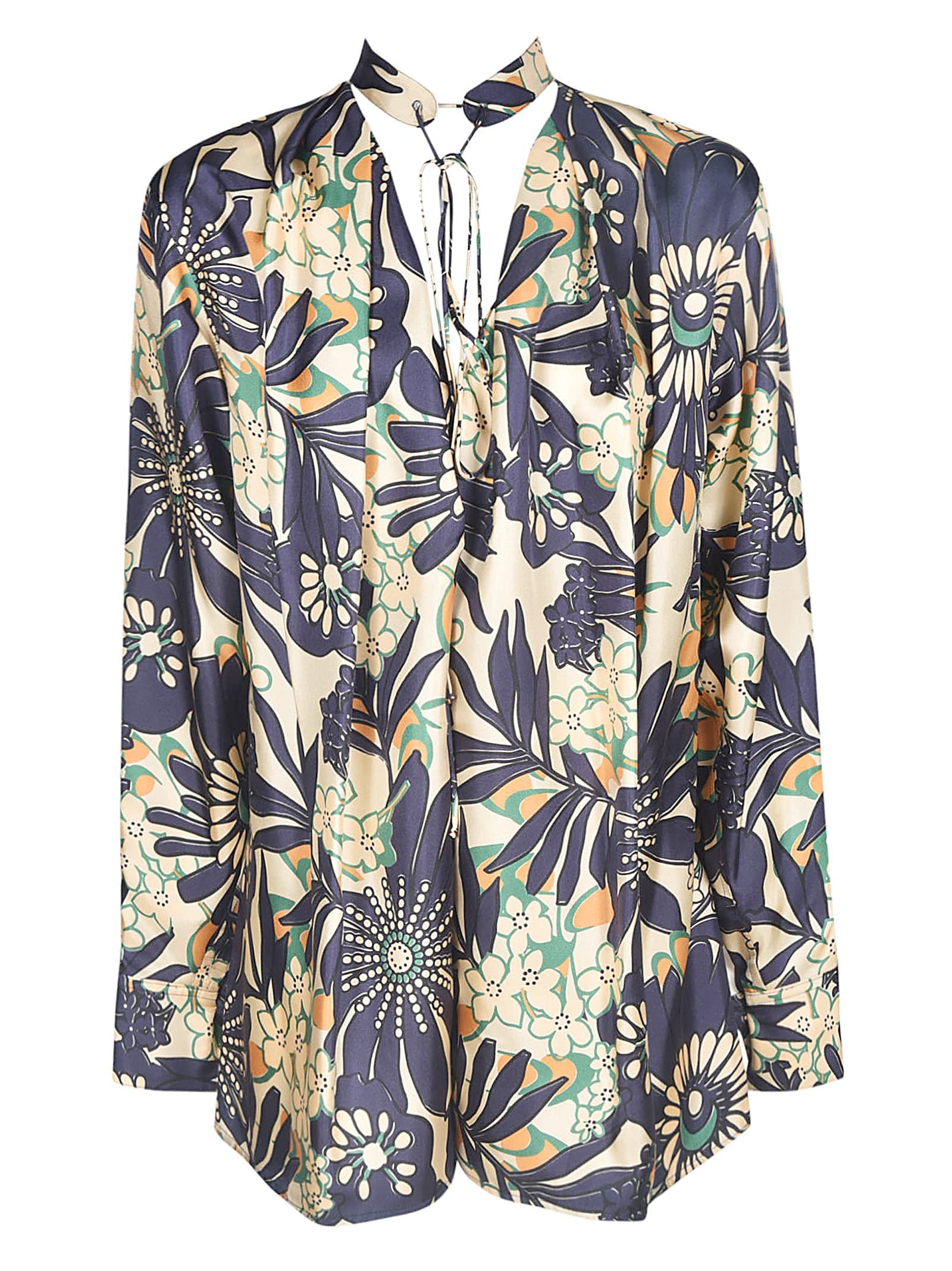 VICTORIA BECKHAM FLORAL PRINTED BLOUSE,1320WSH001694A BISCUIT NAVY