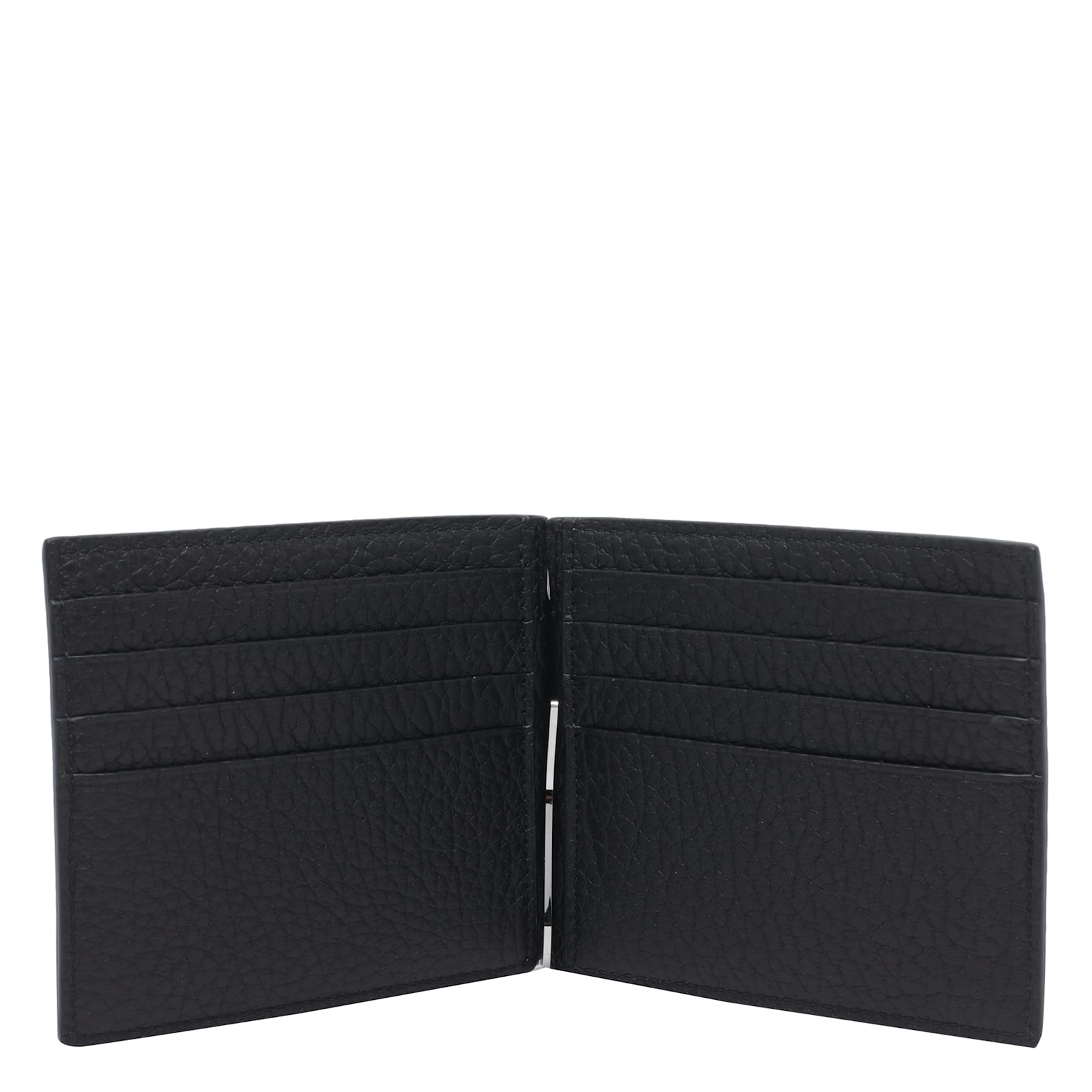 Tom Ford Black Bi-fold Wallet With T Detail On The Front And Embossed Logo On The Rear In Grained Leather Man In Black