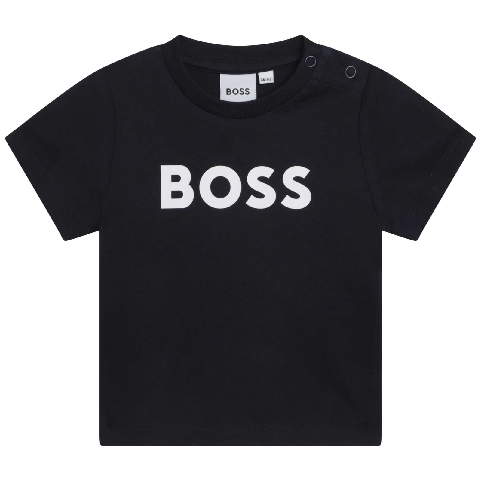 Hugo Boss Babies' T-shirt Blu Con Logo Bianco In Black