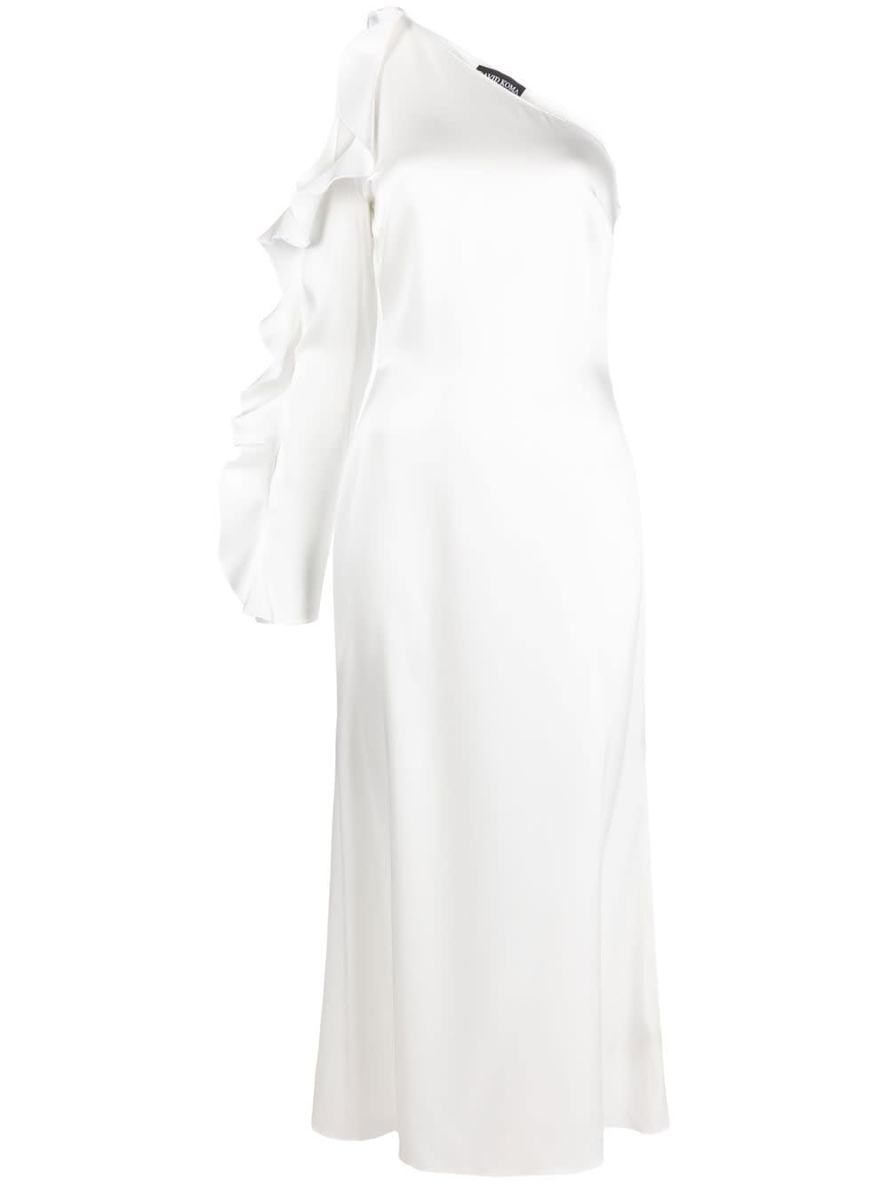 David Koma Ruffle Detail One Shoulder Midi Dress In White