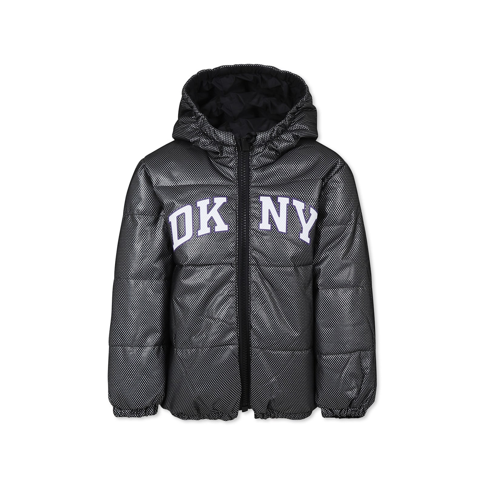 Dkny Black Reversible Down Jacket For Girl With Logo In Gray