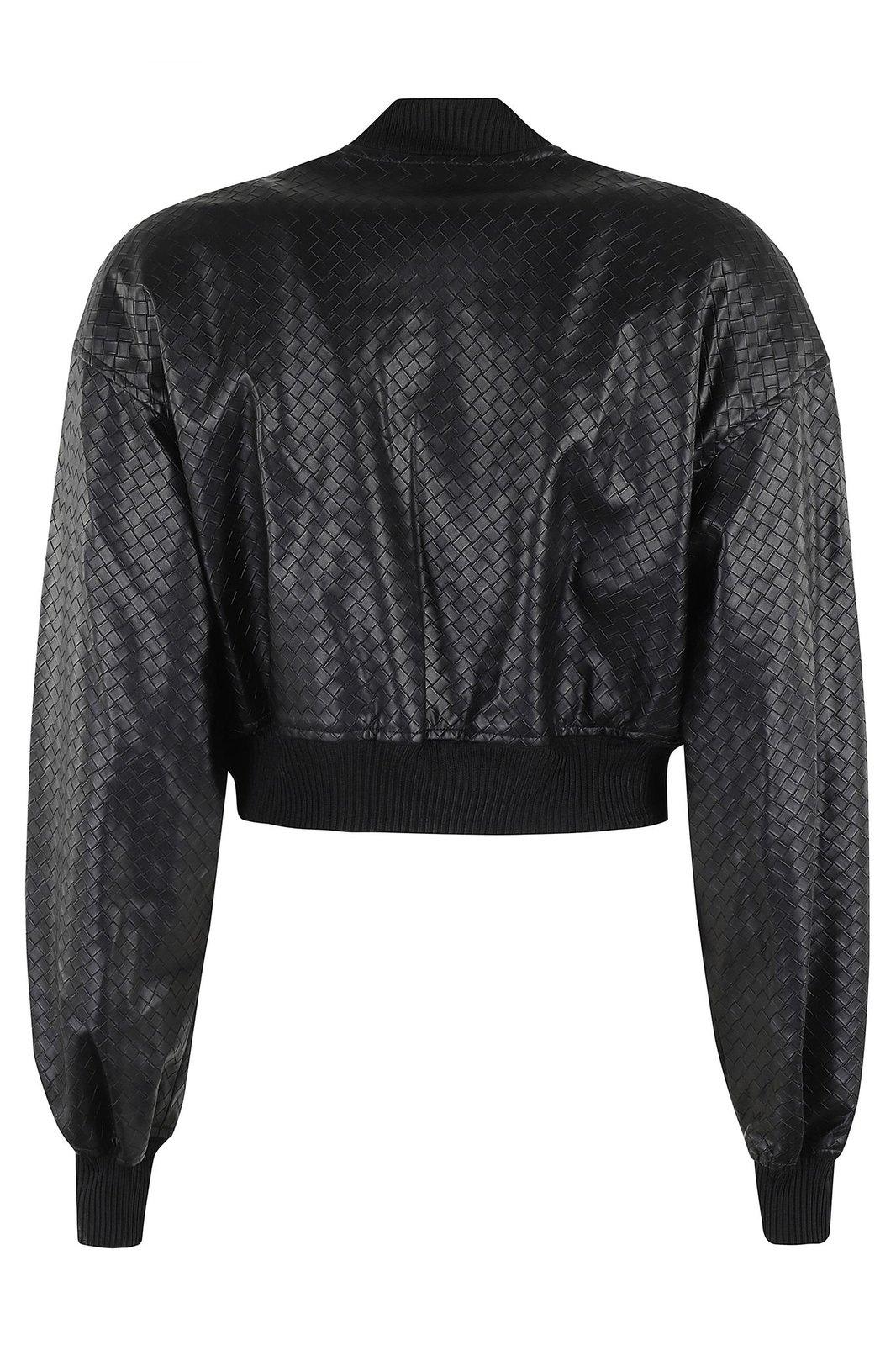 Rotate Birger Christensen Rotate Cropped Braided Bomber Jacket In Black